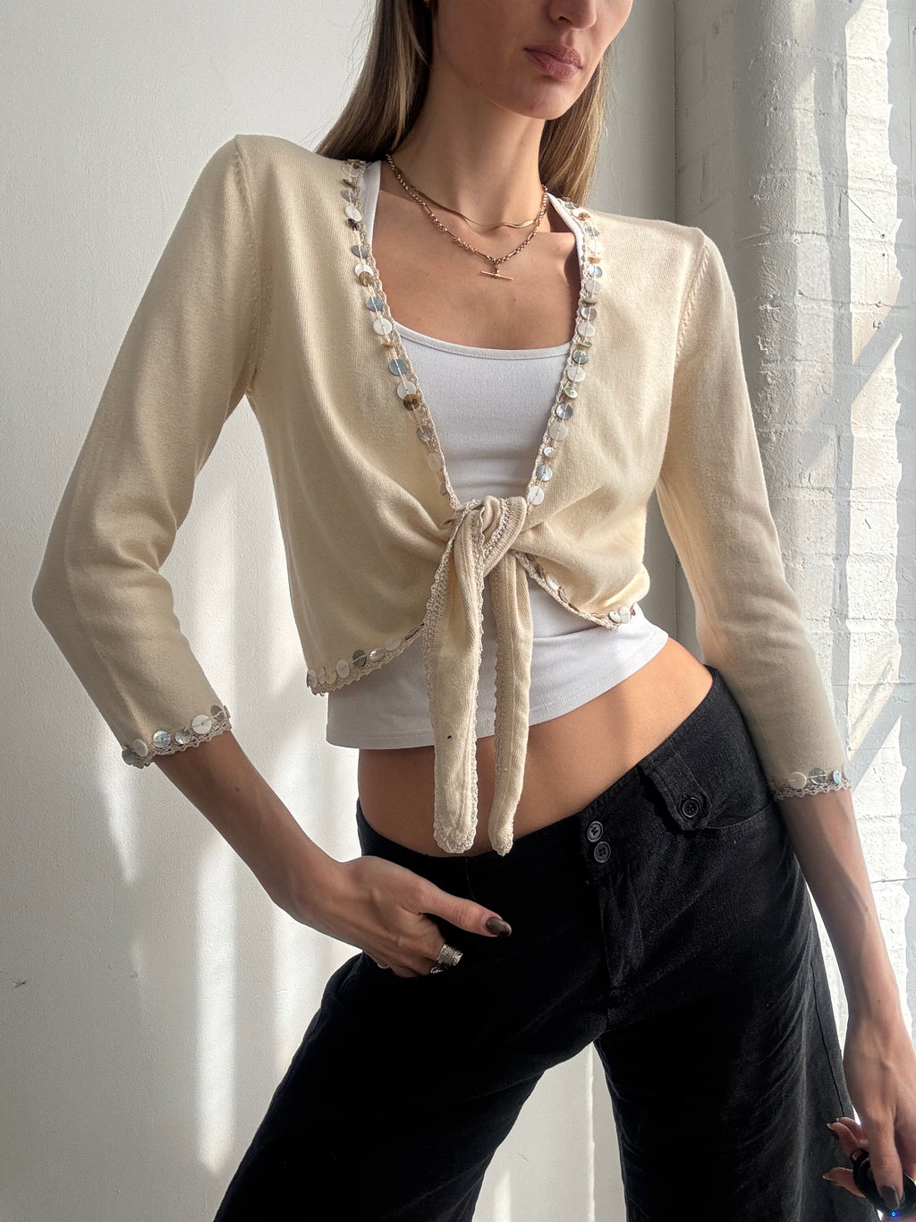 Vintage Y2K embellished tie front cardigan - Size S