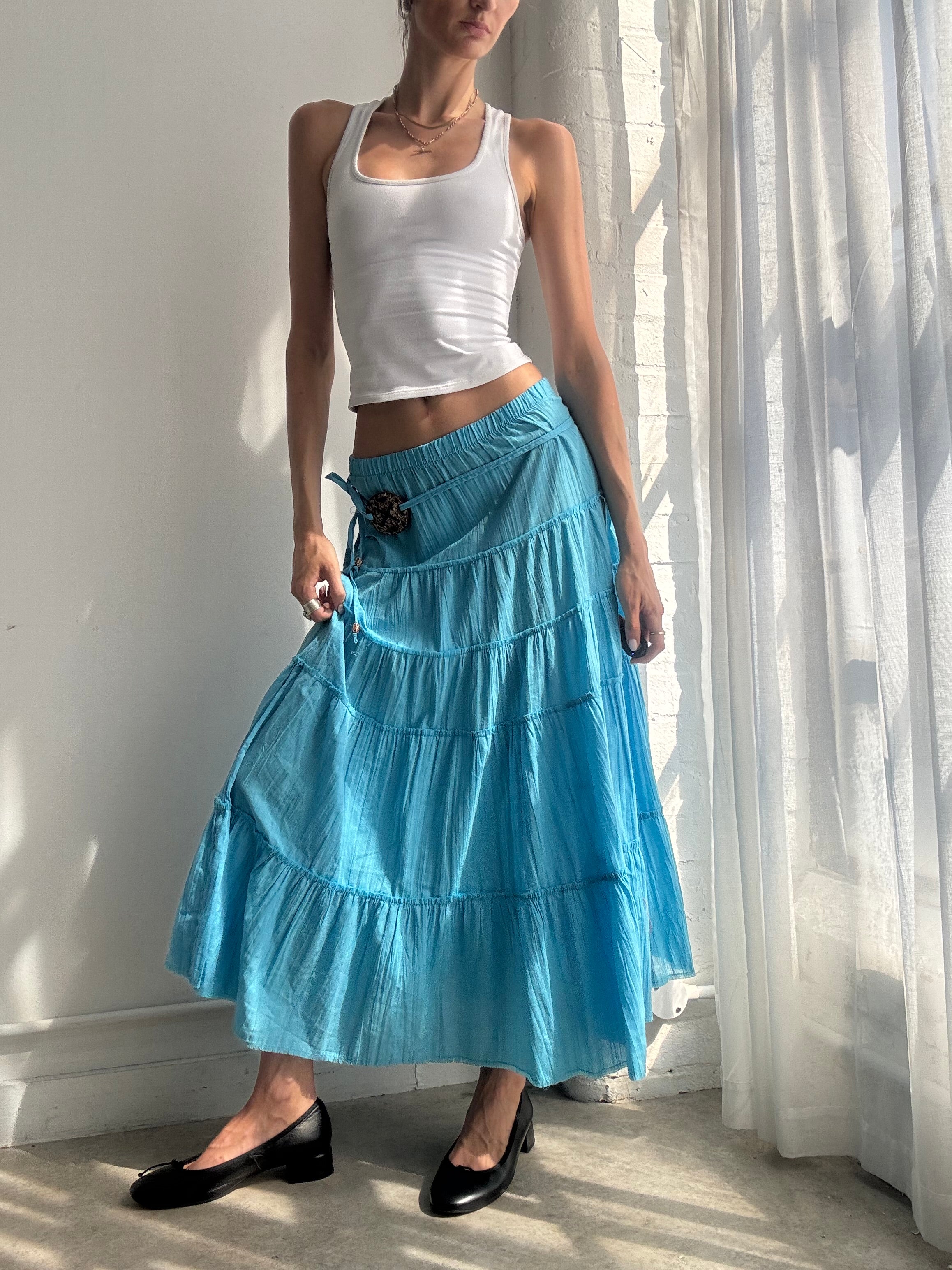 Vintage Y2K Turquoise Tiered Maxi Skirt - Size XS/S