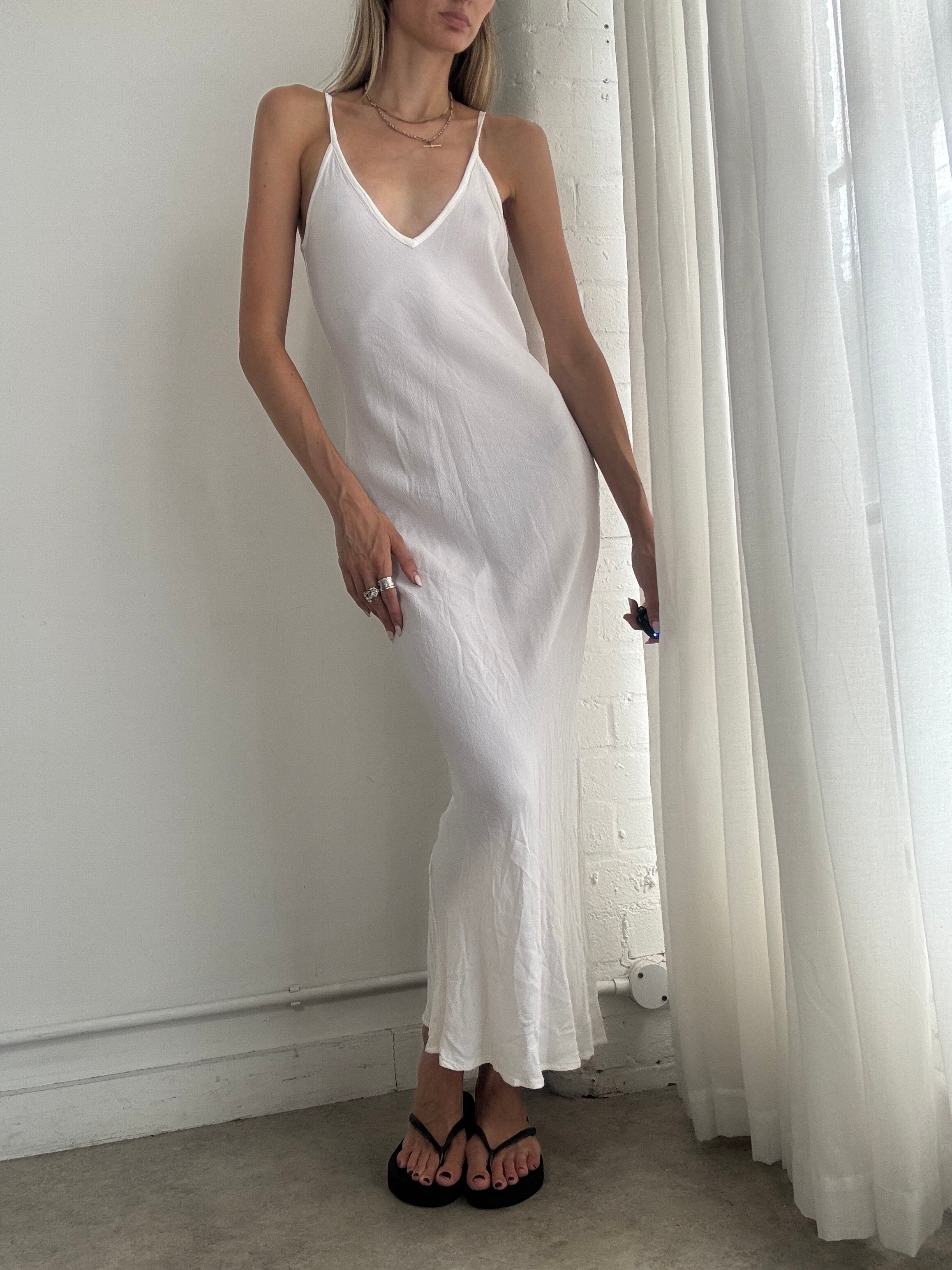 Vintage Y2K White Slip Maxi Dress – Minimalist Bias Cut Summer Dress - Size M