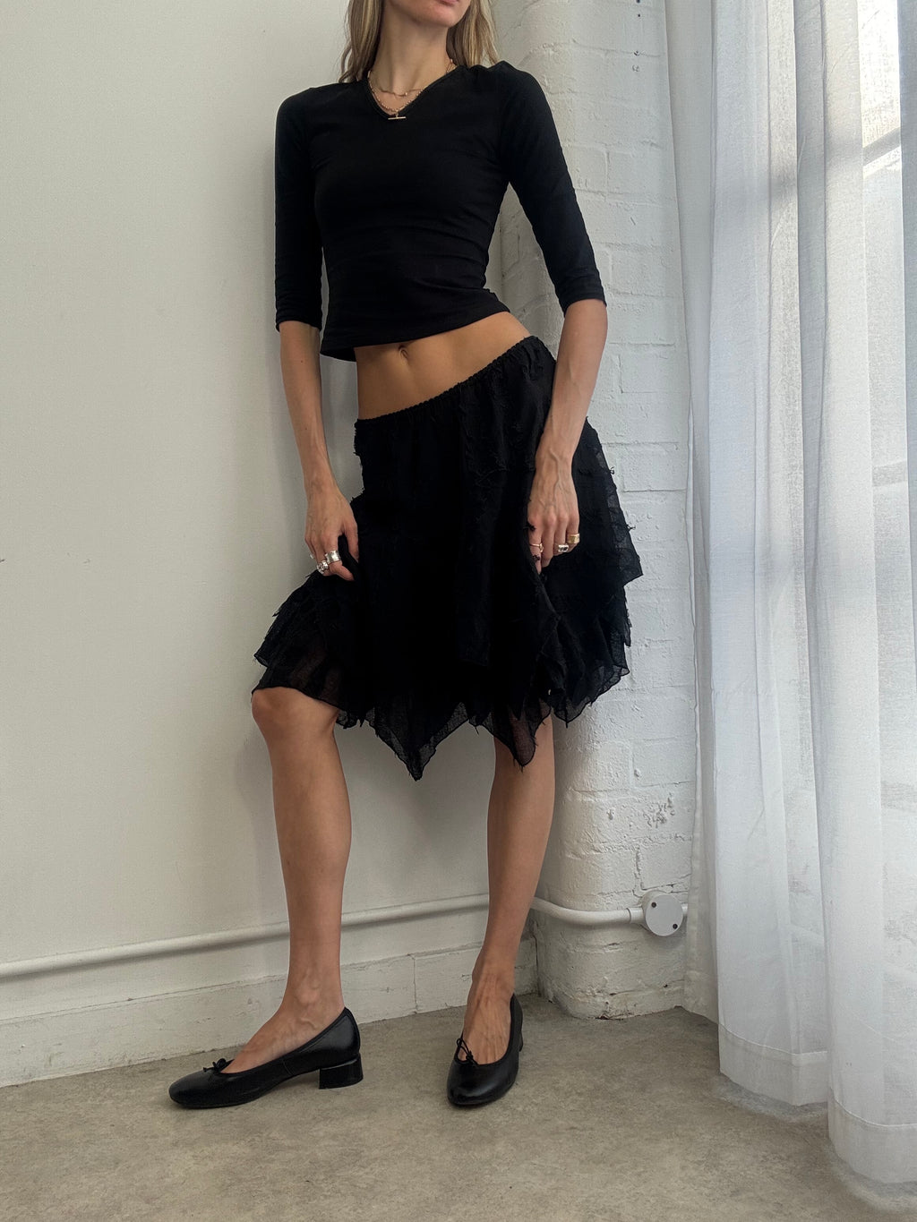 Vintage Y2K asymmetric midi skirt black