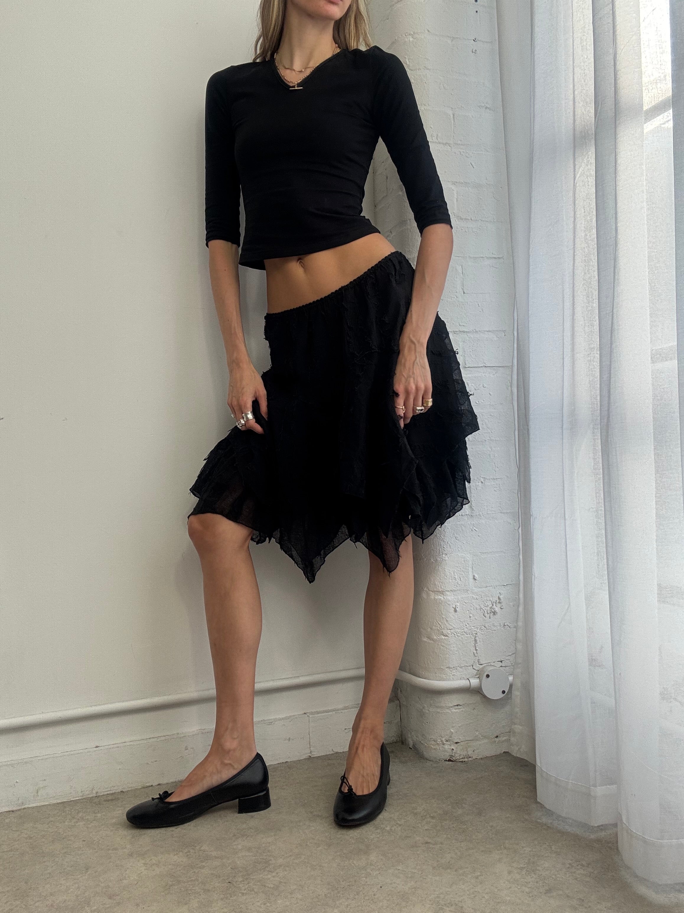 Vintage Y2K asymmetric midi skirt black