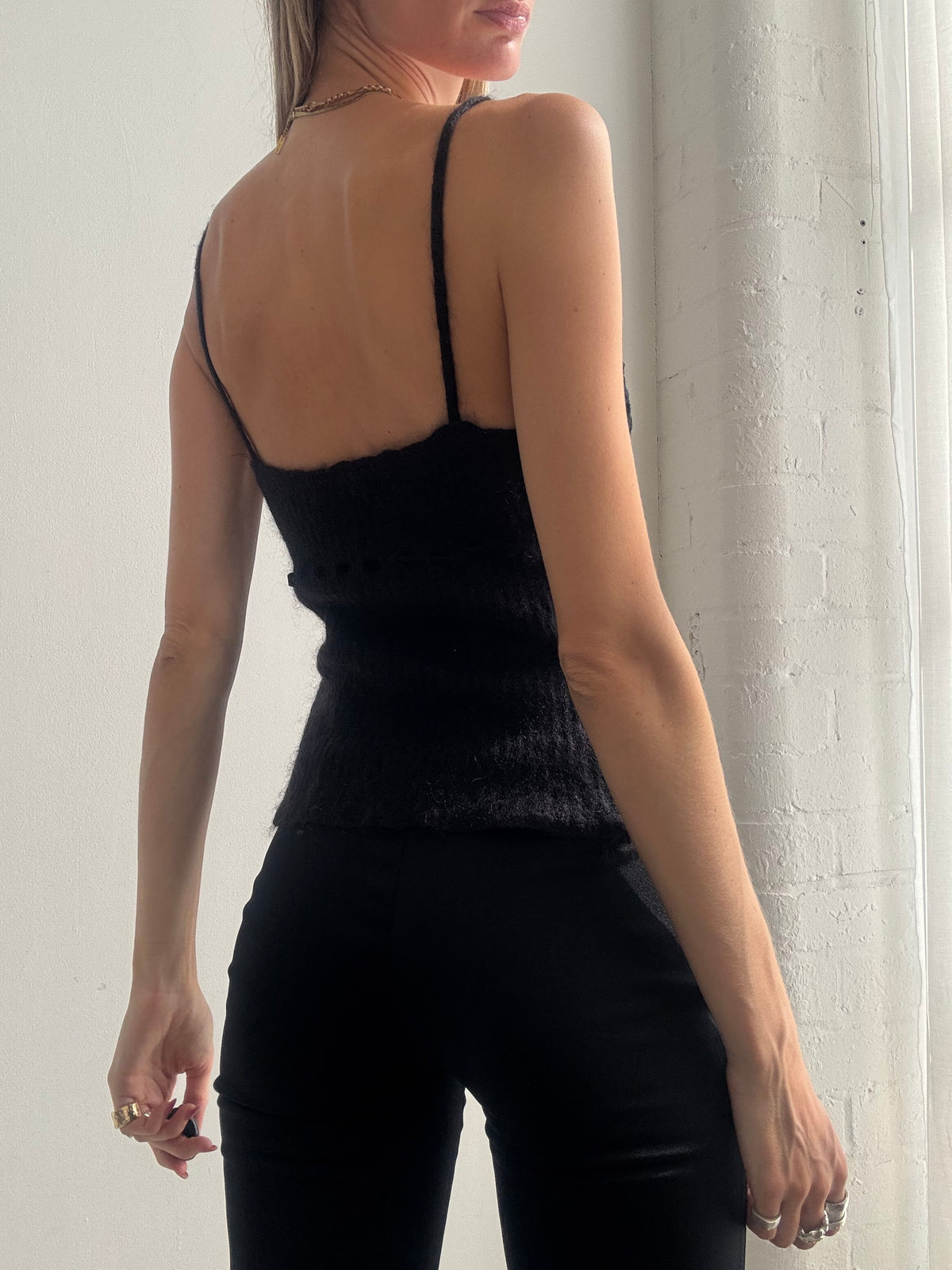 Vintage Y2K Black Knitted Wool Cami Top - Size S