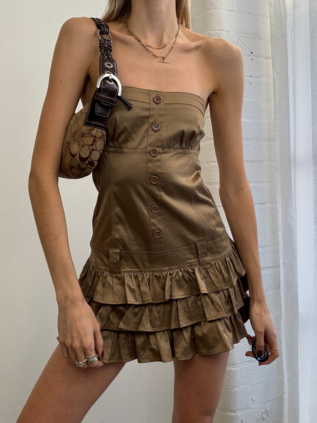 Vintage Y2K strapless ruffle mini dress