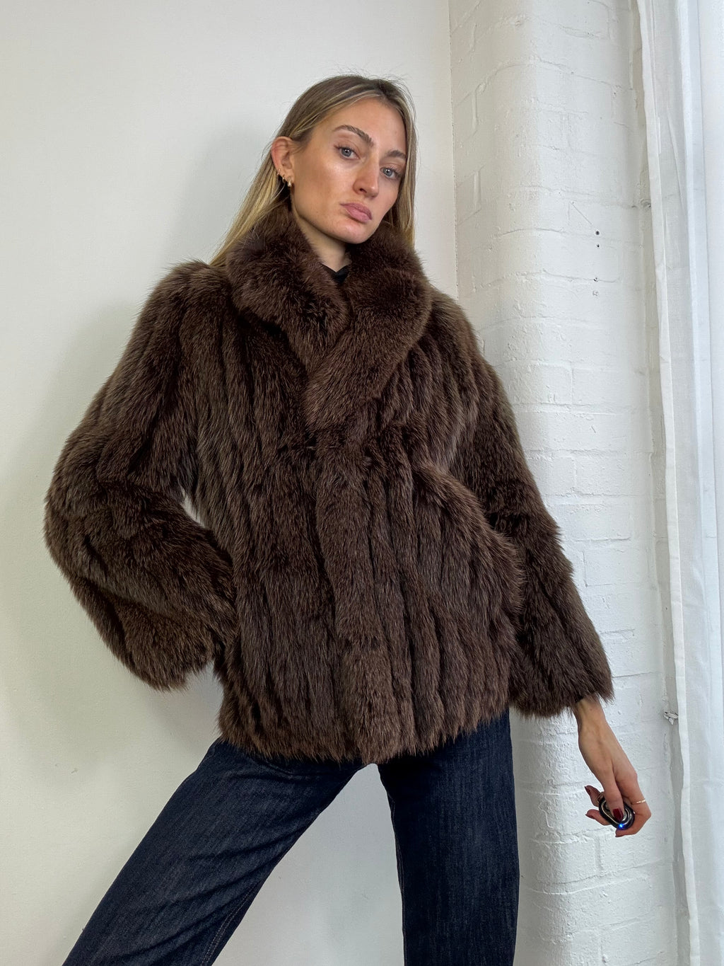 Vintage 90s brown fox fur coat