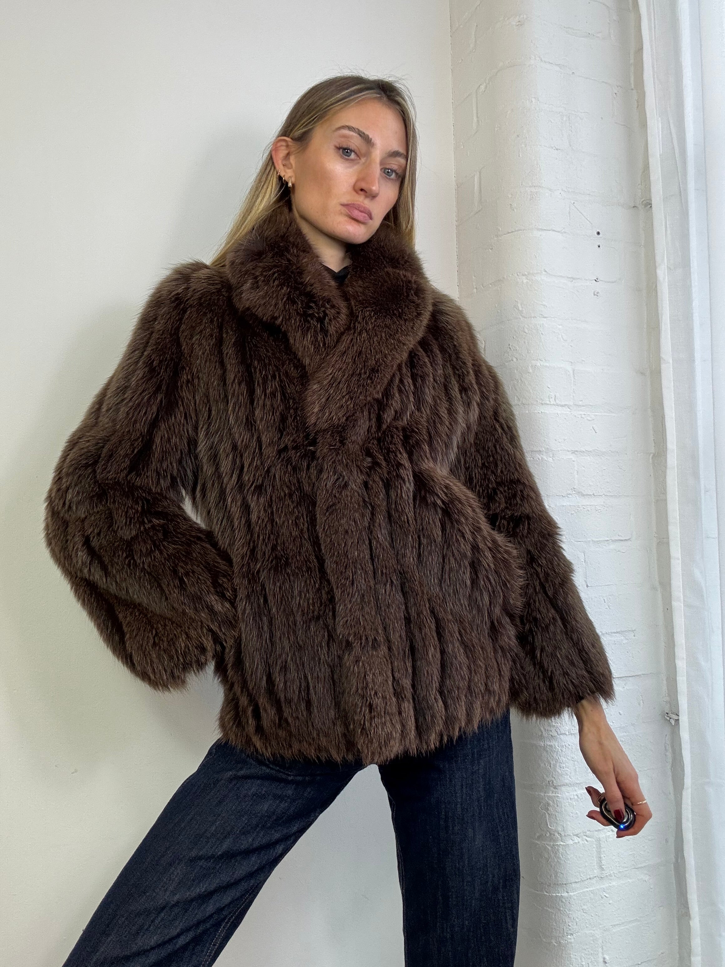 Vintage 90s brown fox fur coat