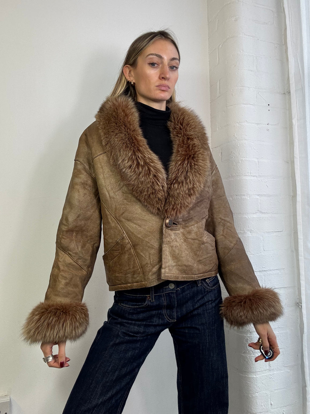 Vintage 90s sheepskin suede coat