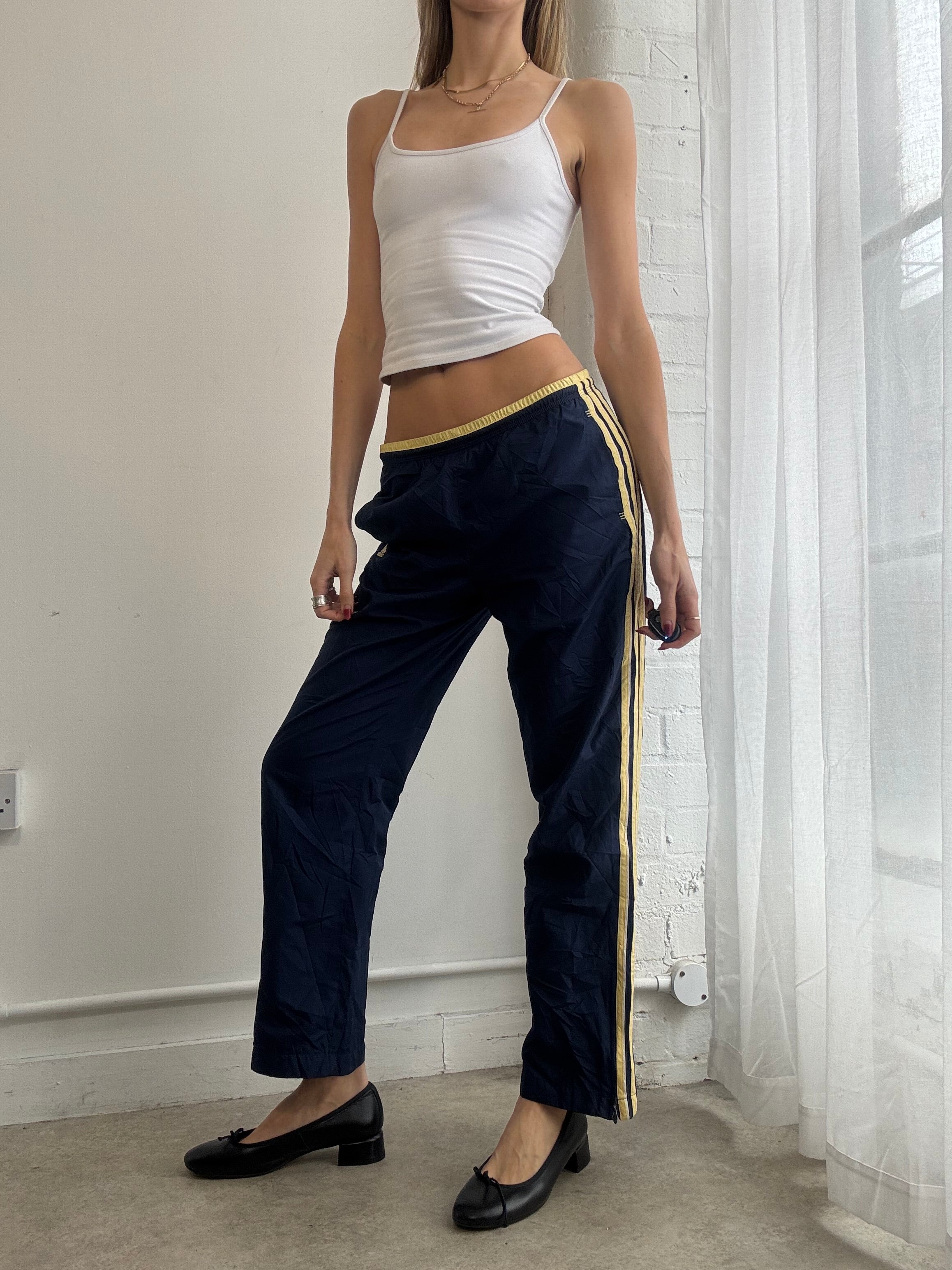 Vintage Y2K navy & yellow Adidas track trousers with side stripe