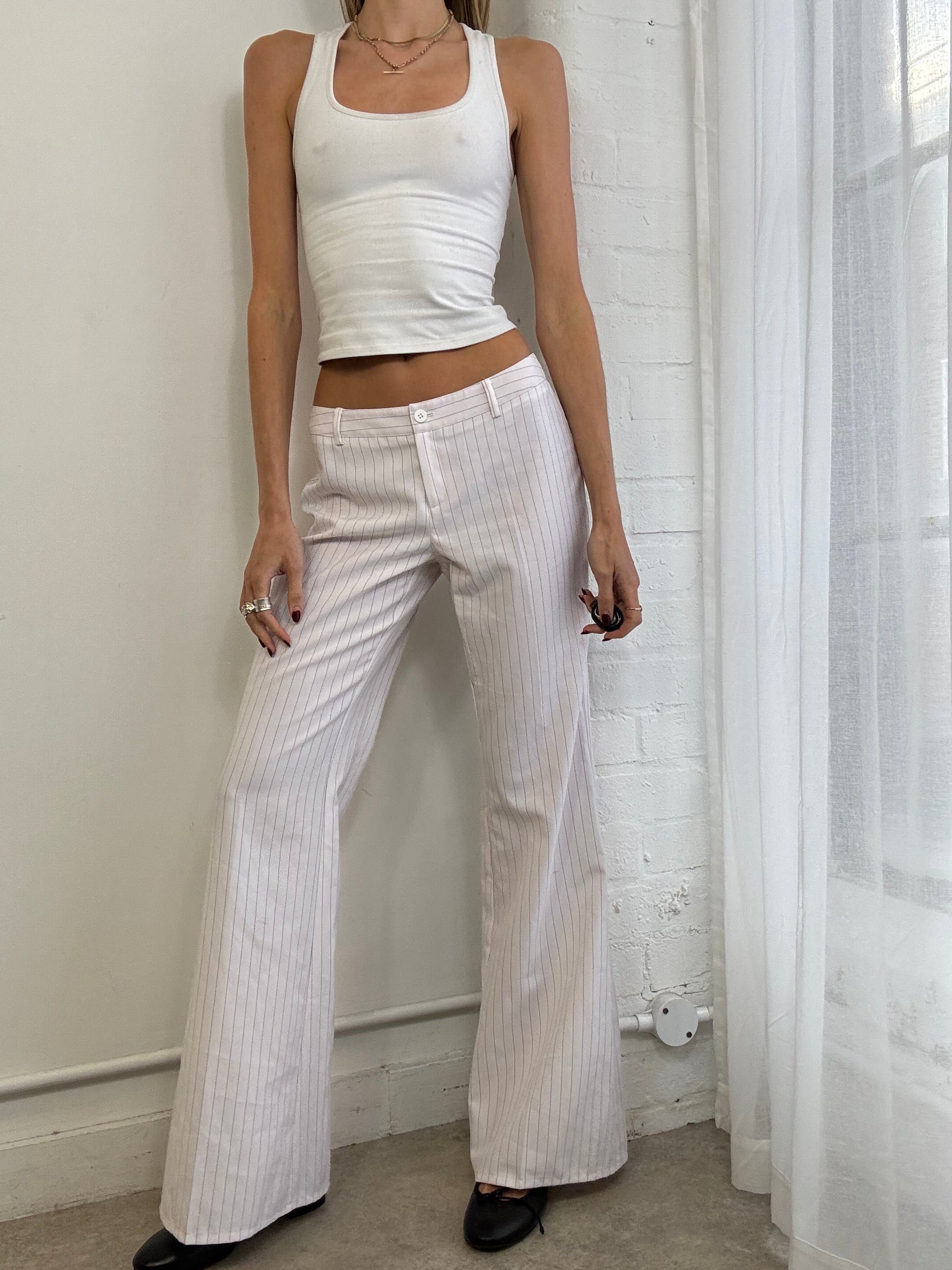 Vintage Y2K white pinstripe wide leg suit pants