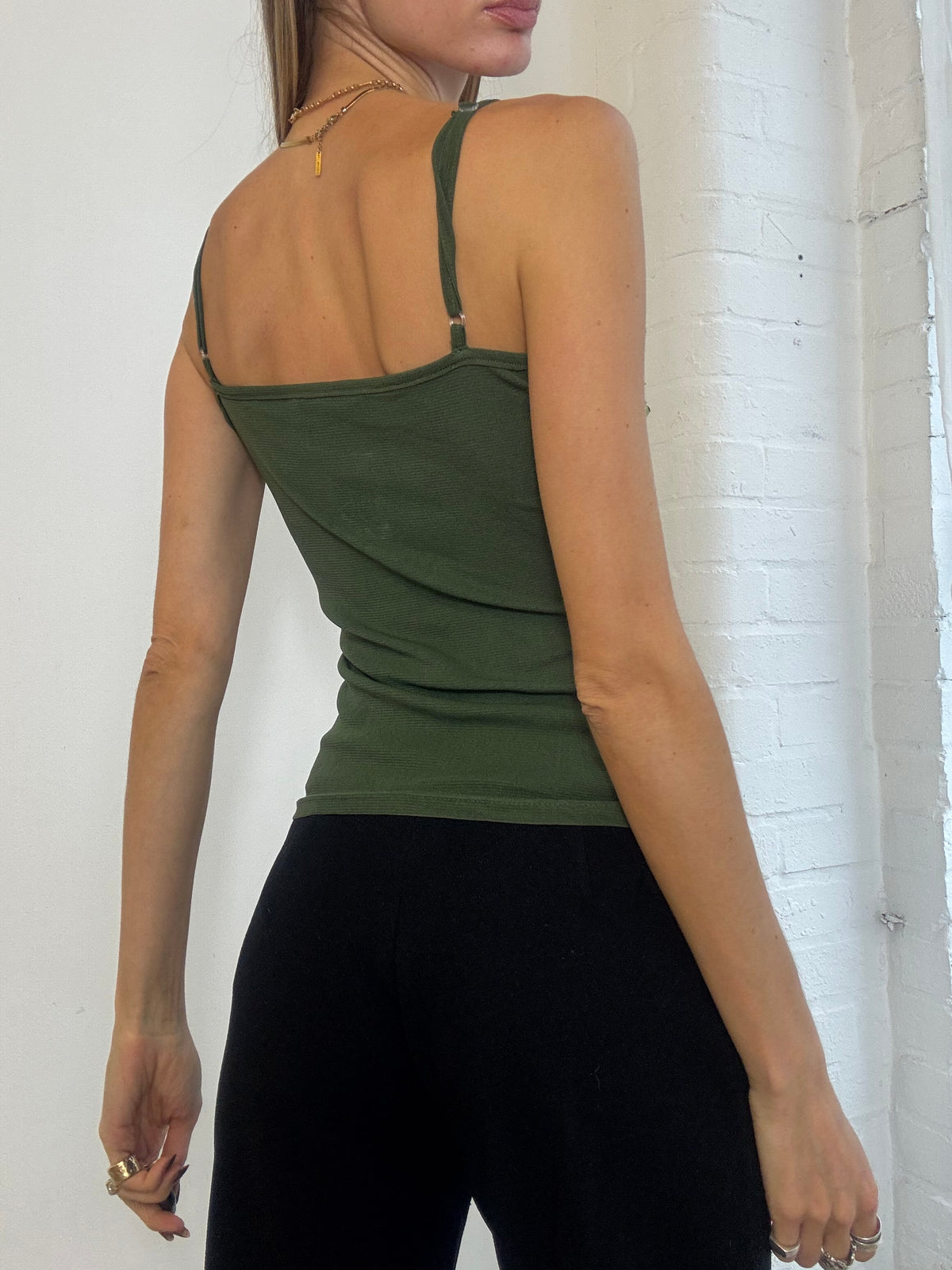 Vintage Y2K Olive Green Sequin Knit Cami Top - Size S