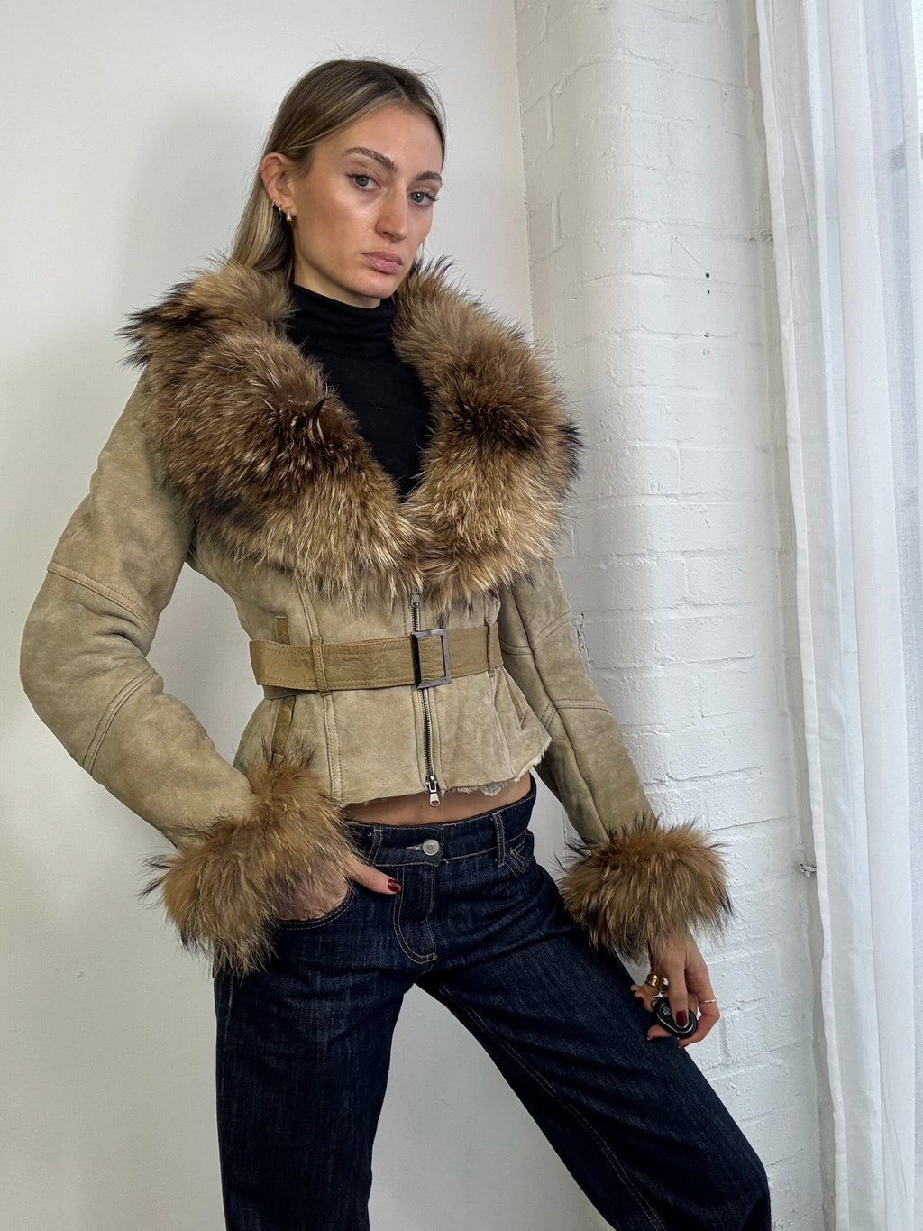Vintage Y2K suede & fur trim afghan jacket
