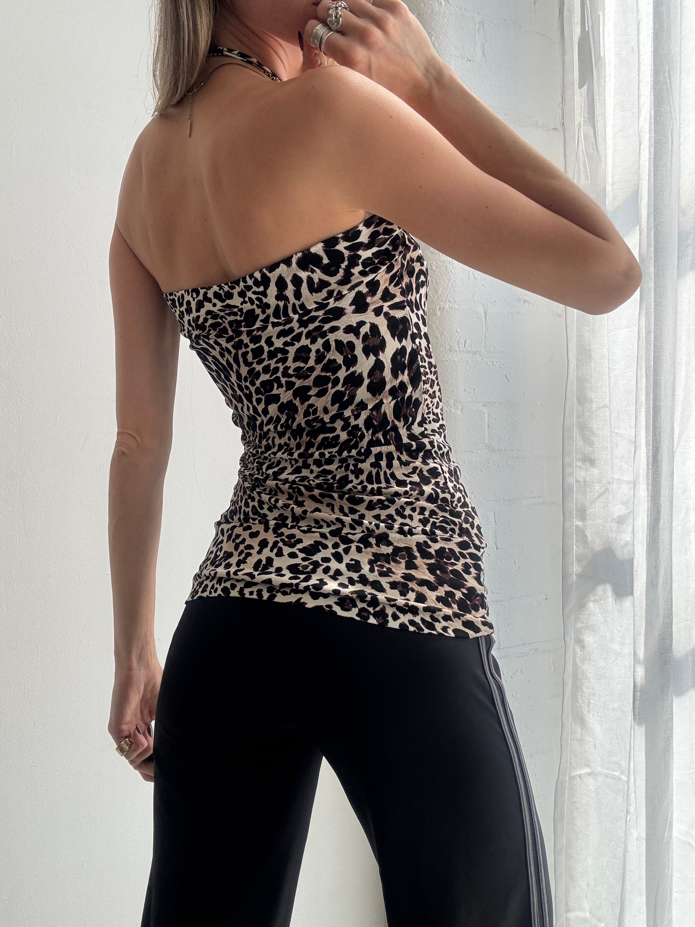 Vintage Y2K leopard print halter neck top - Size M