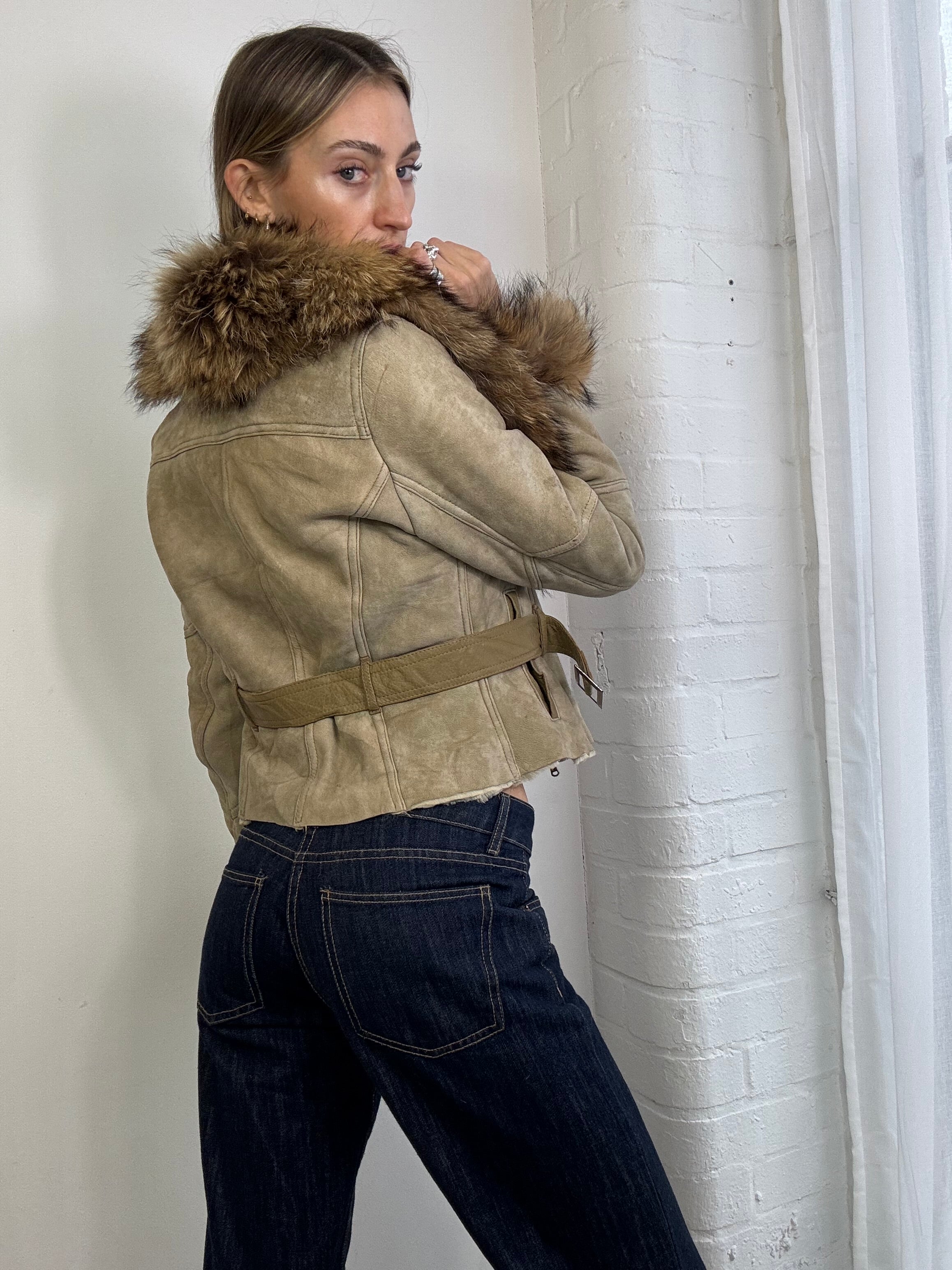 Vintage Y2K suede & fur trim afghan jacket