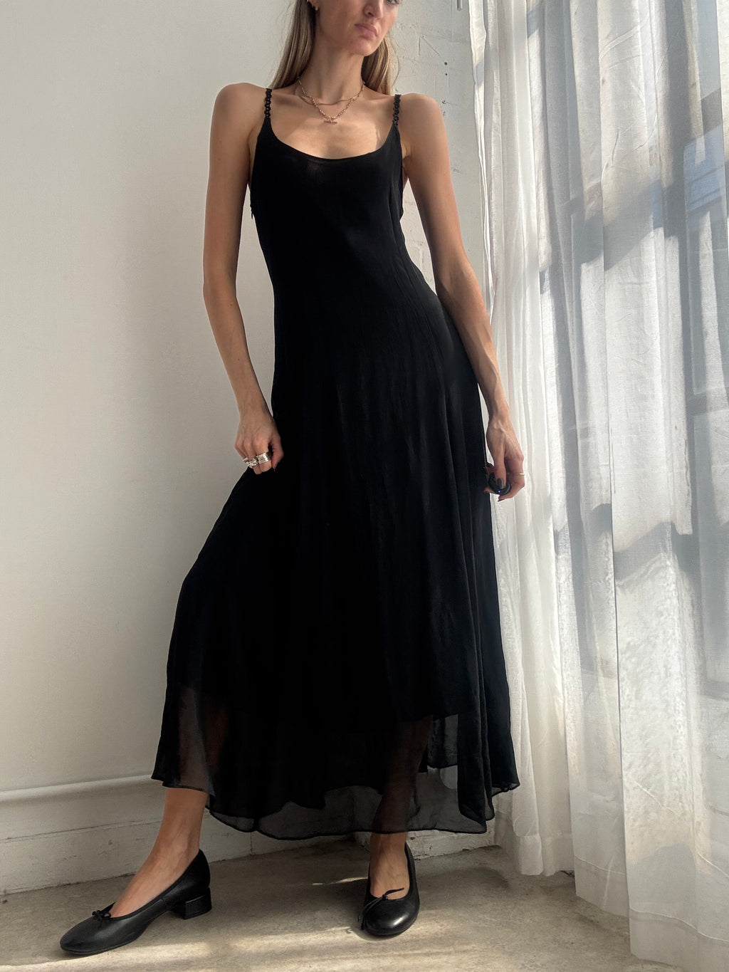 Vintage Y2K black sheer layered midi dress - Size S