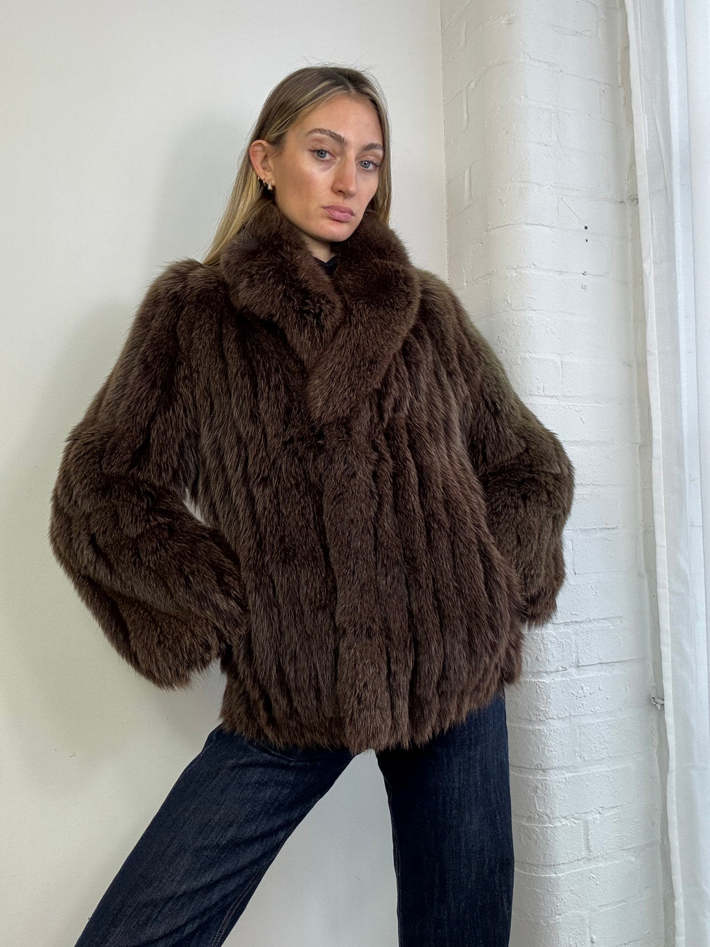 Vintage 90s brown fox fur coat