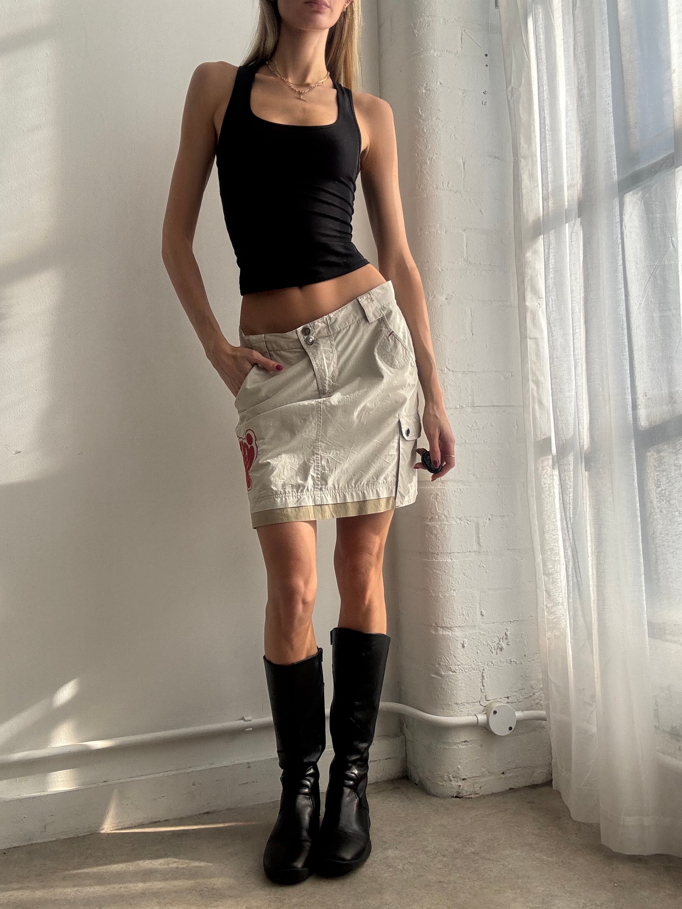 Vintage Y2K beige utility mini skirt