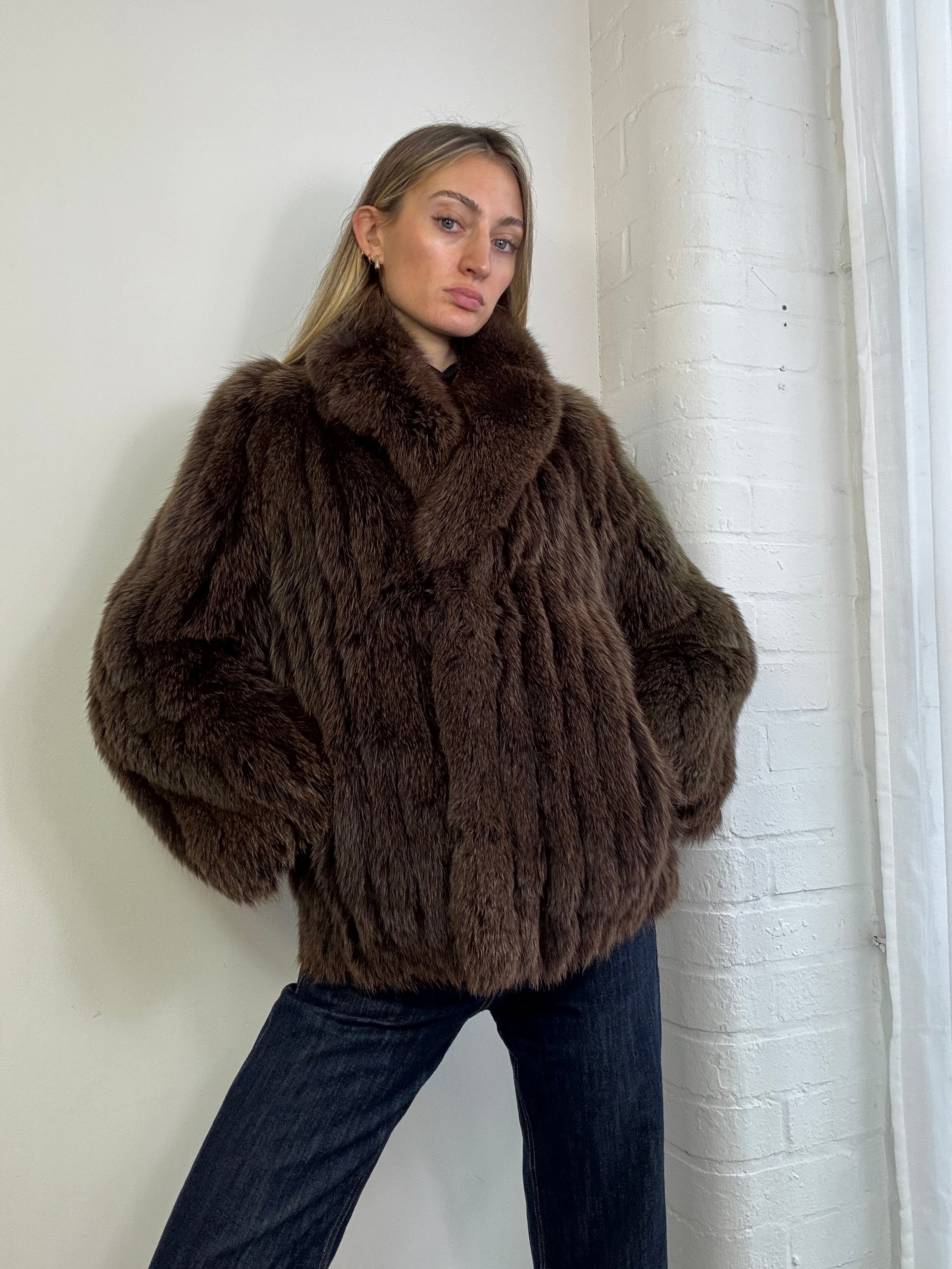 Vintage 90s brown fox fur coat