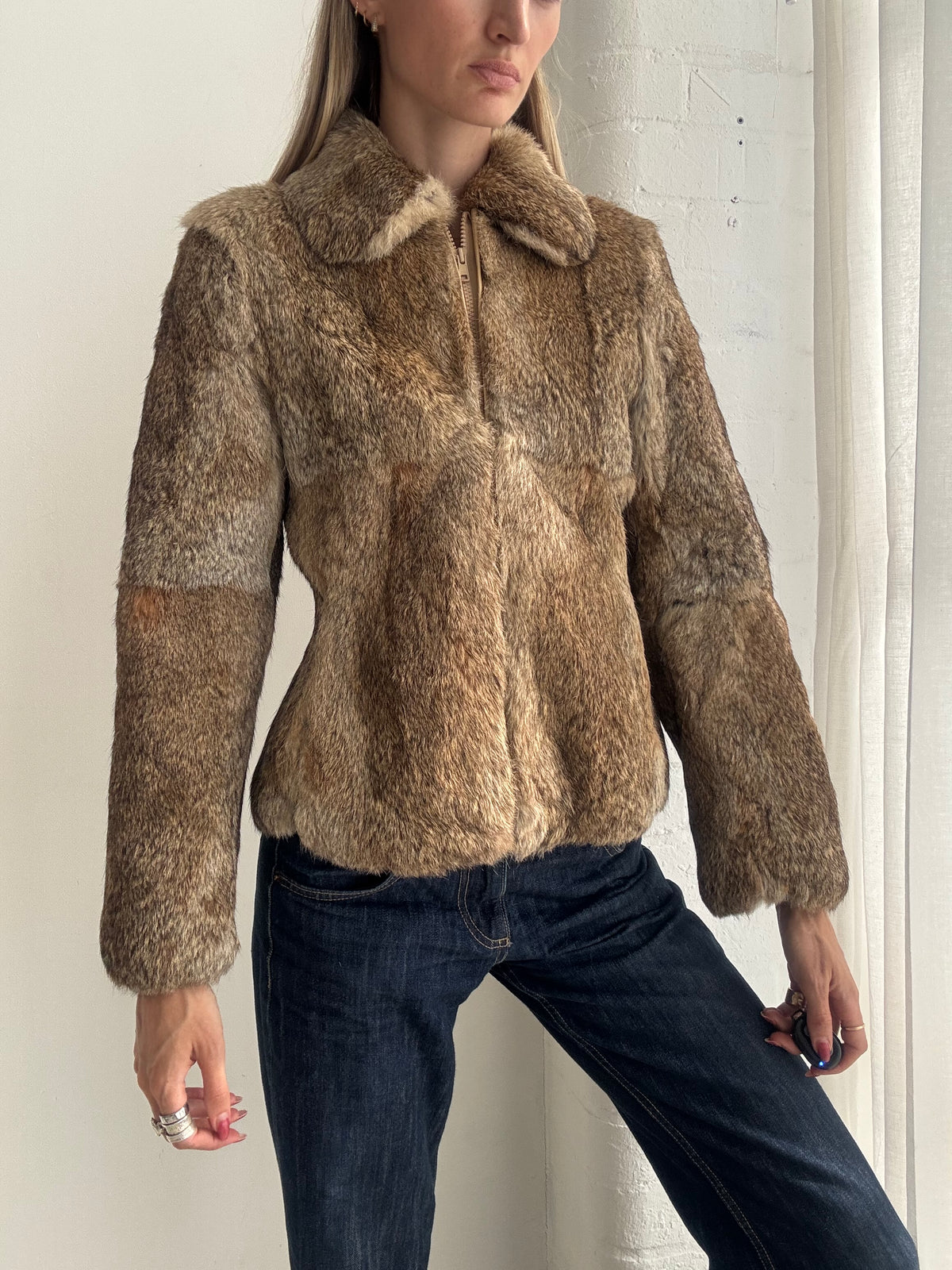Vintage 90s Brown Real Fur Cropped Jacket - Size XS