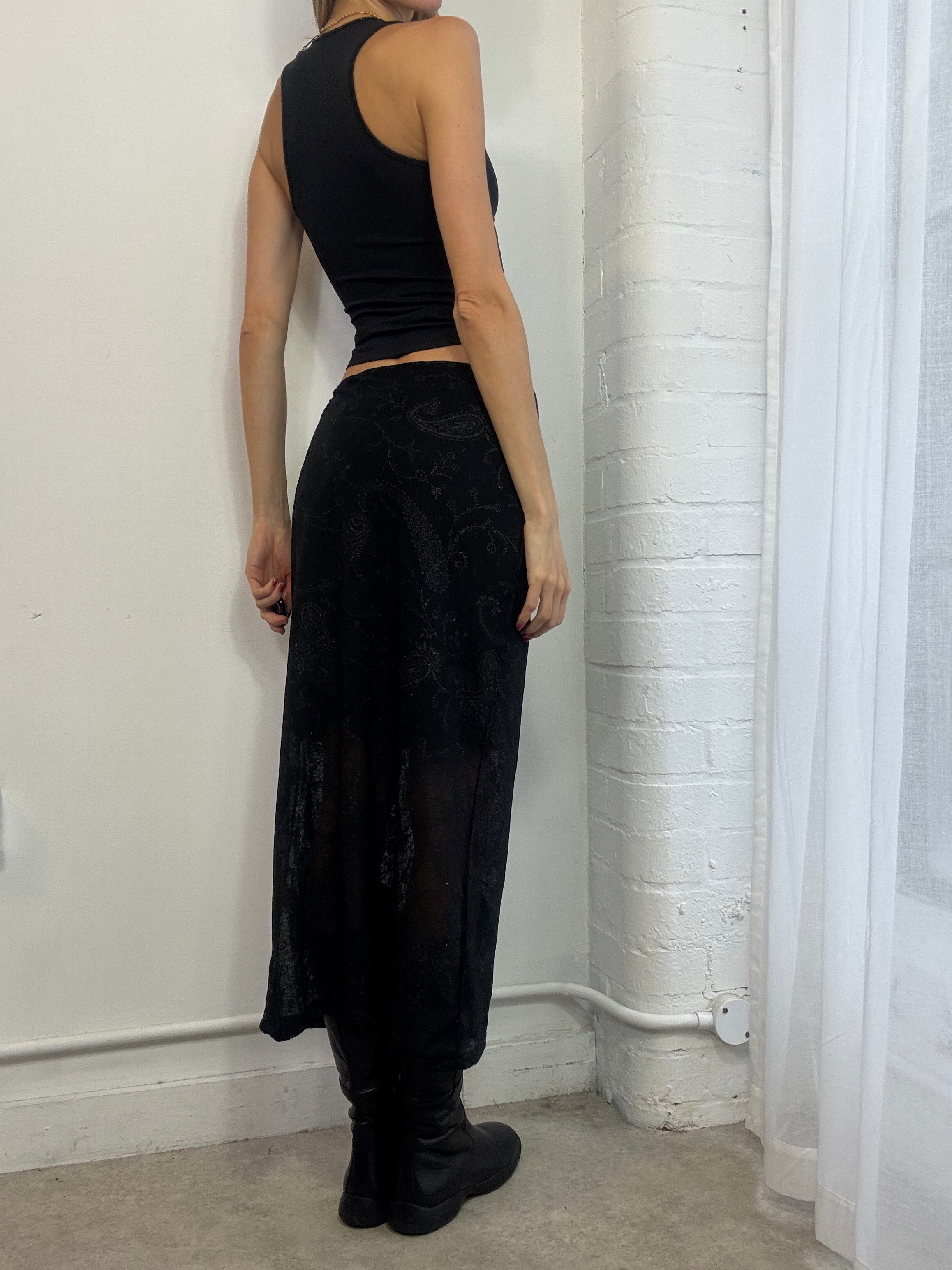 Vintage Y2K sparkly paisley print mesh midi skirt