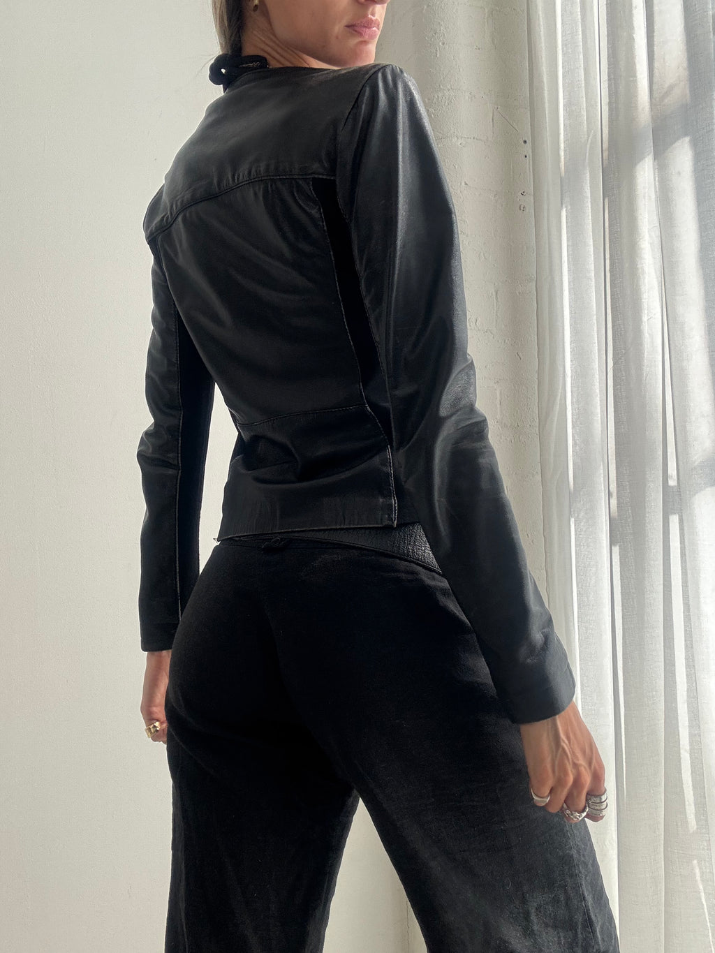 Vintage y2k Black Leather Asymmetric Zipped Biker Jacket - Size S