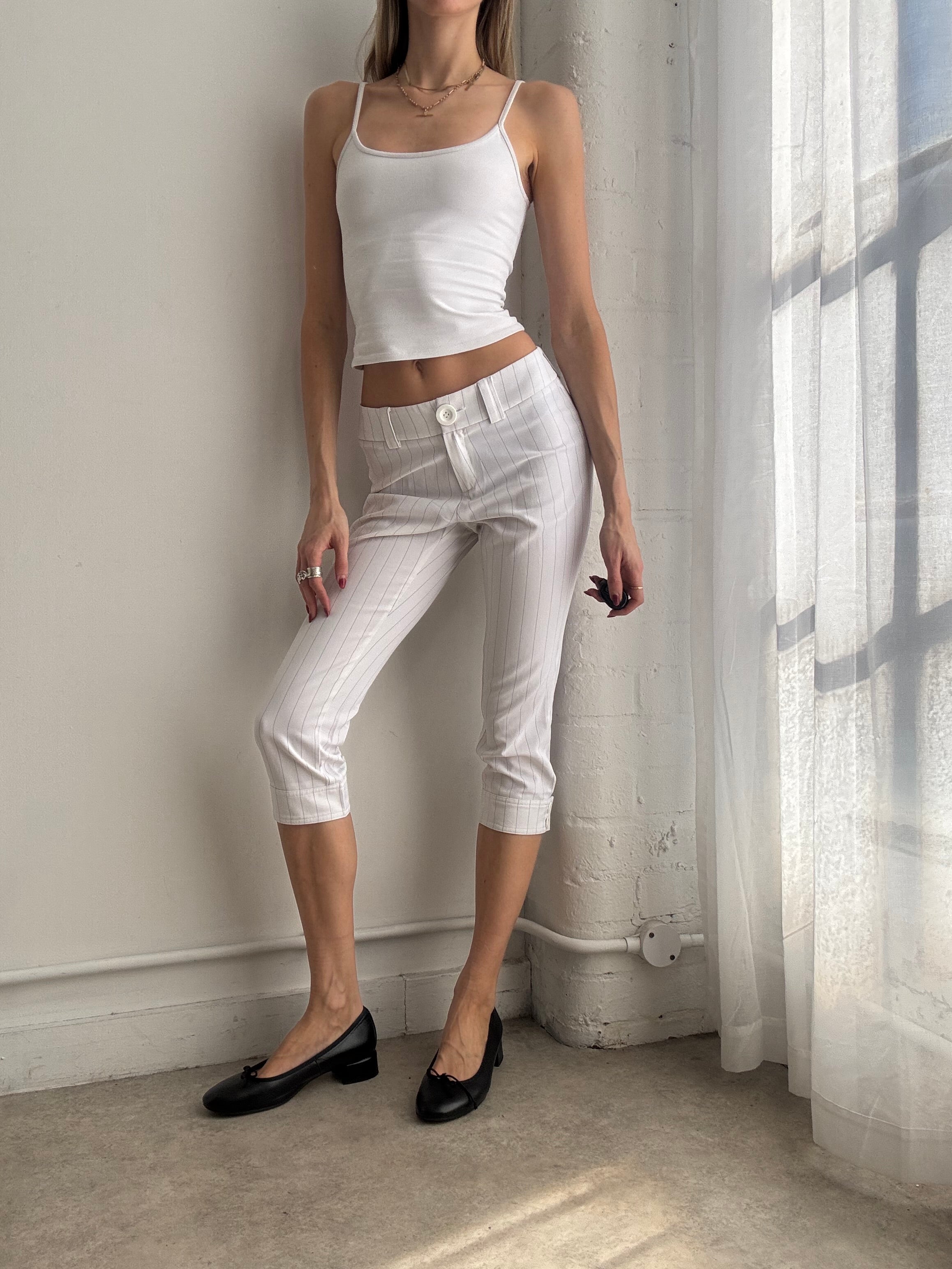 Vintage Y2K white pinstripe capri trousers