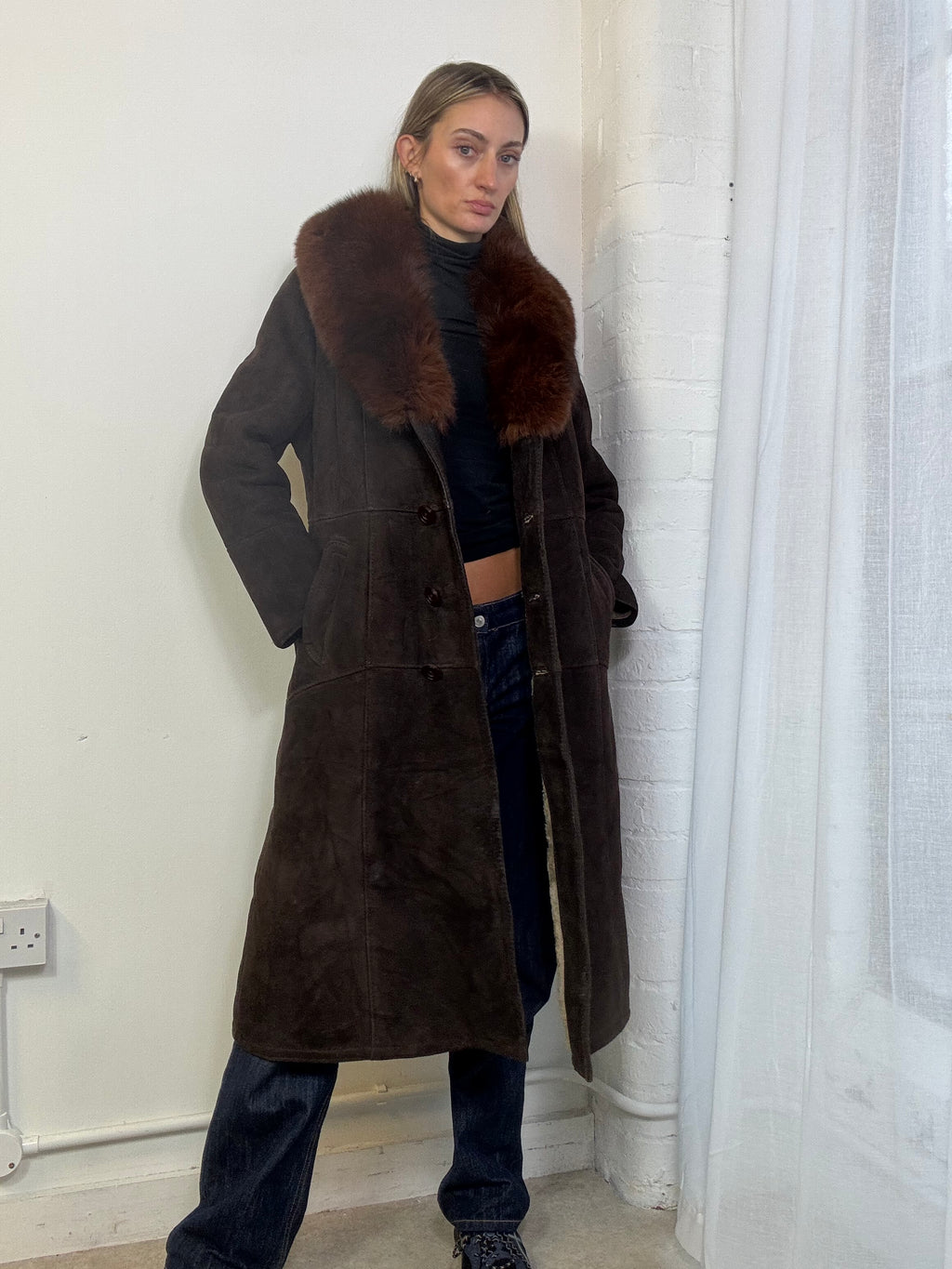 Vintage sheepskin coat brown