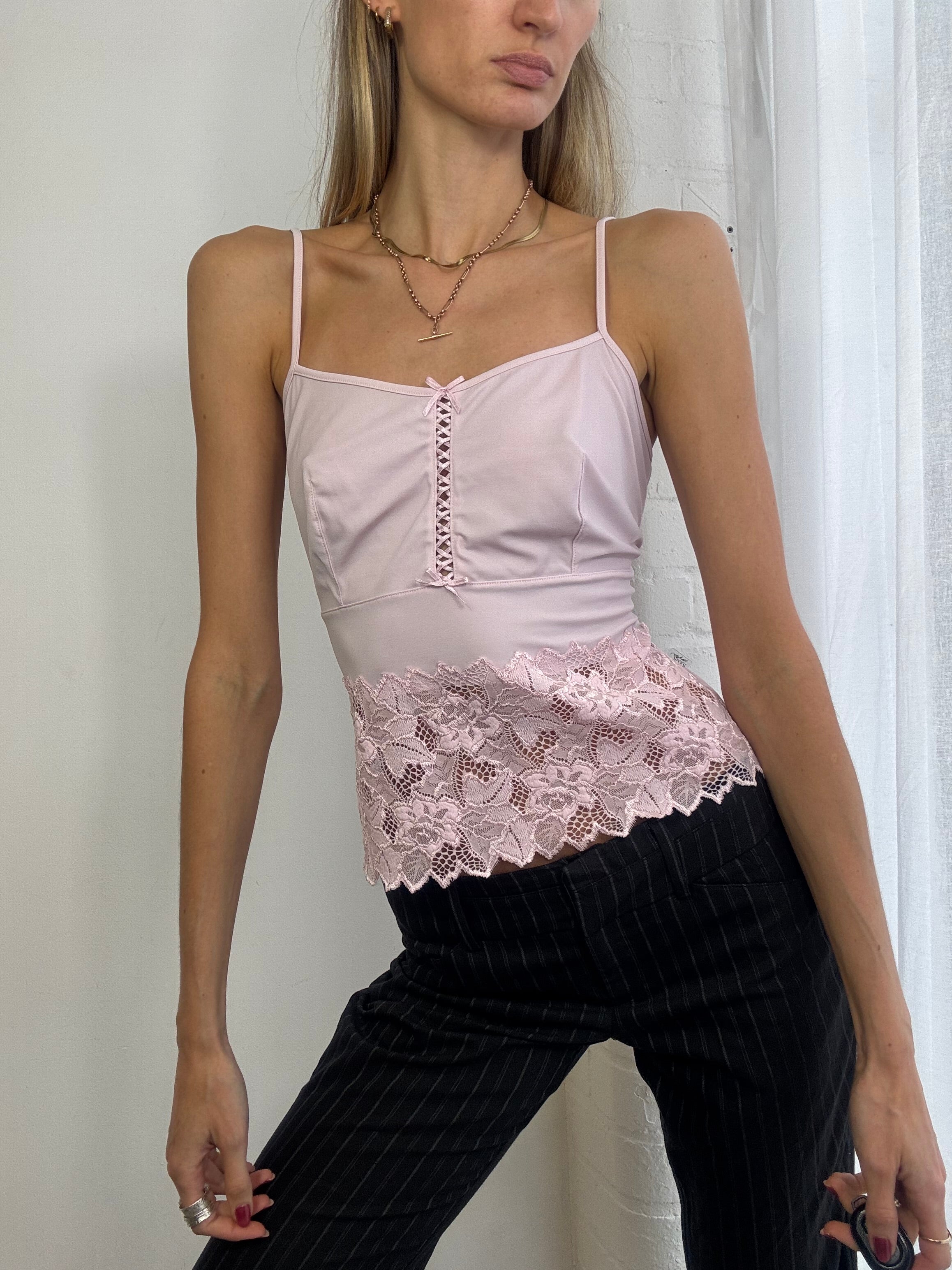Vintage Y2K baby pink lace cami top