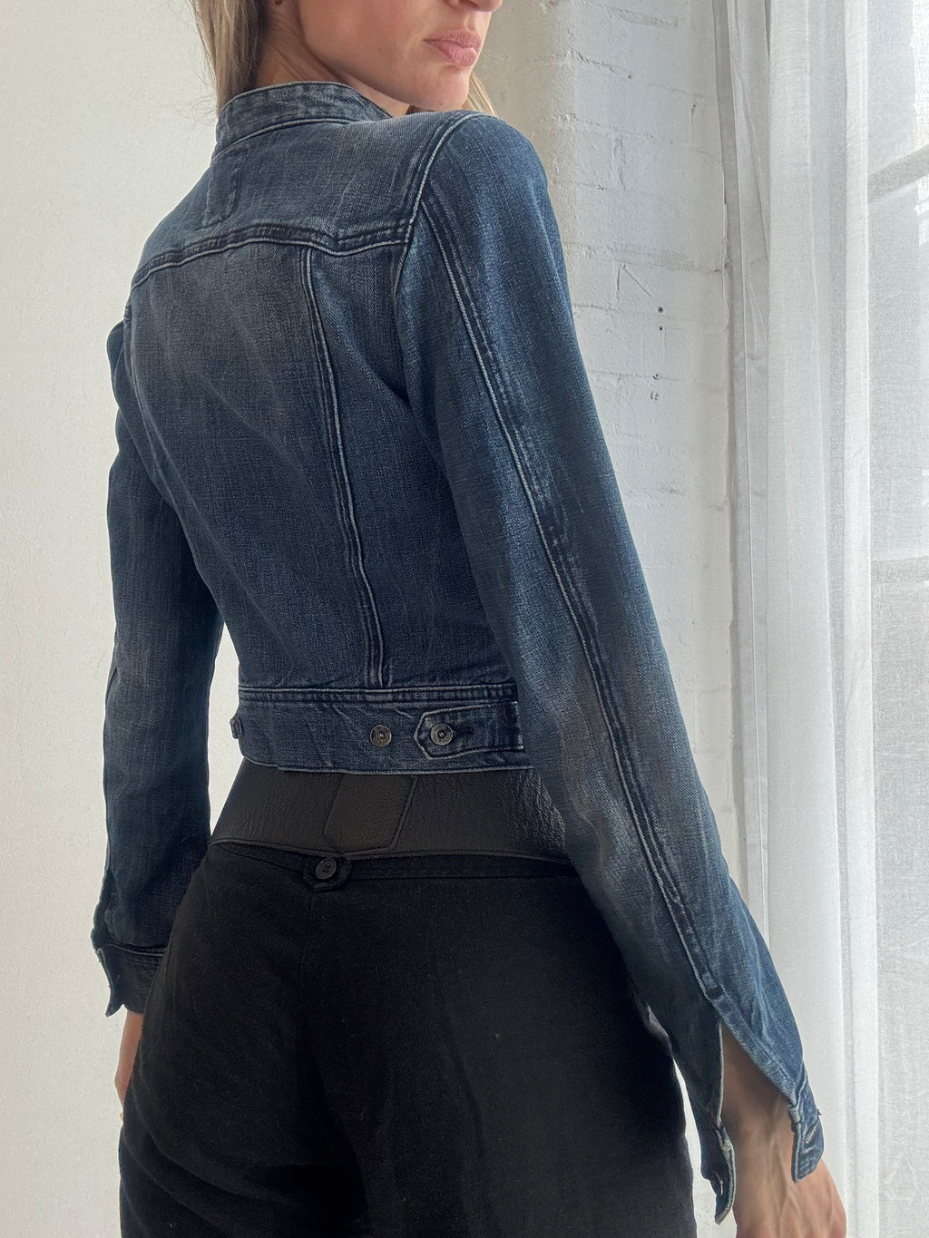 Vintage y2k Diesel cropped fitted denim biker jacket - Size XS