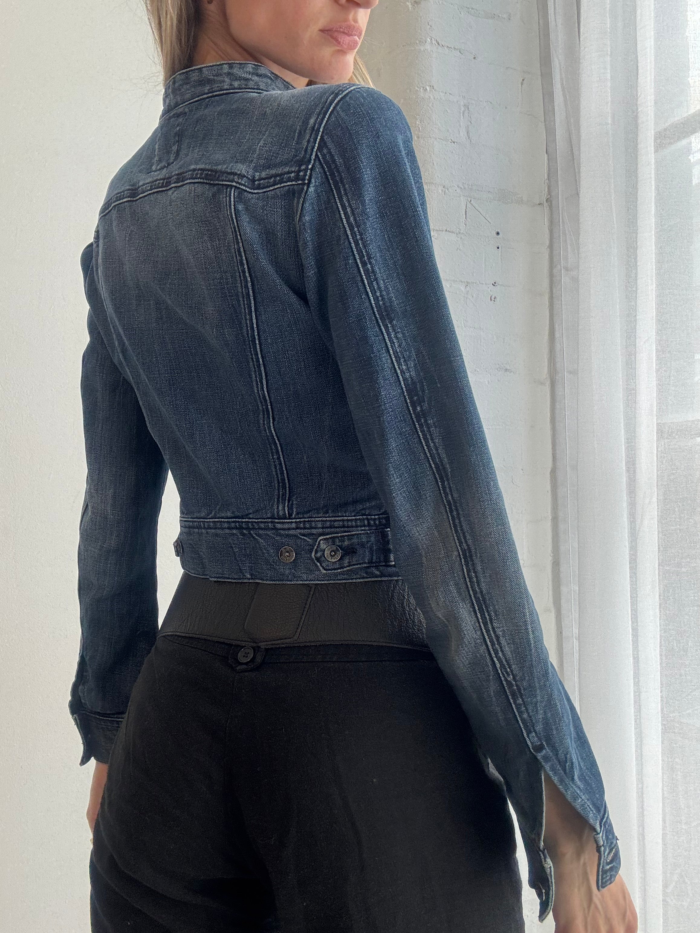 Vintage y2k Diesel cropped fitted denim biker jacket - Size XS