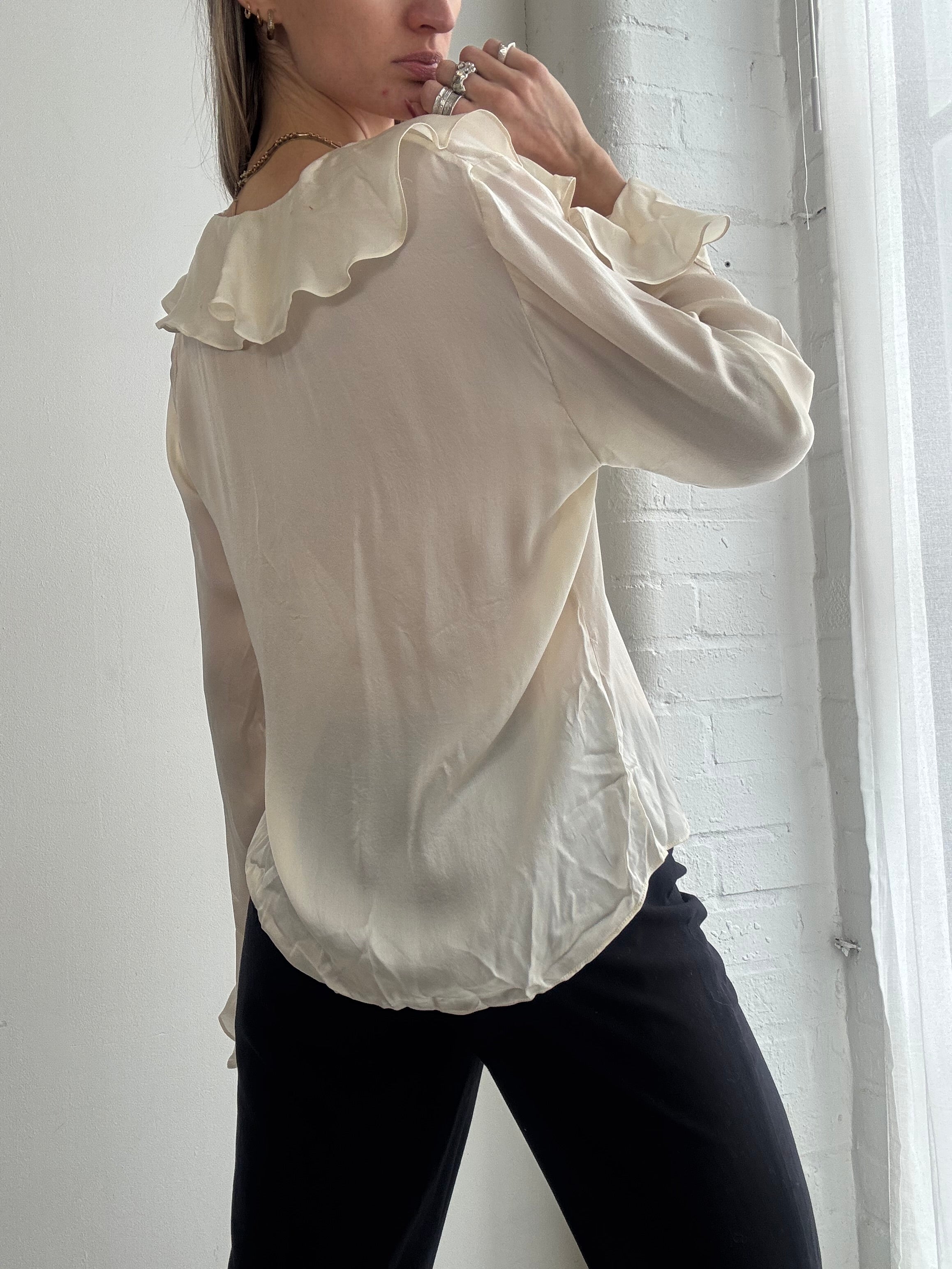 Vintage 90s Ralph Lauren cream ruffle silk blouse