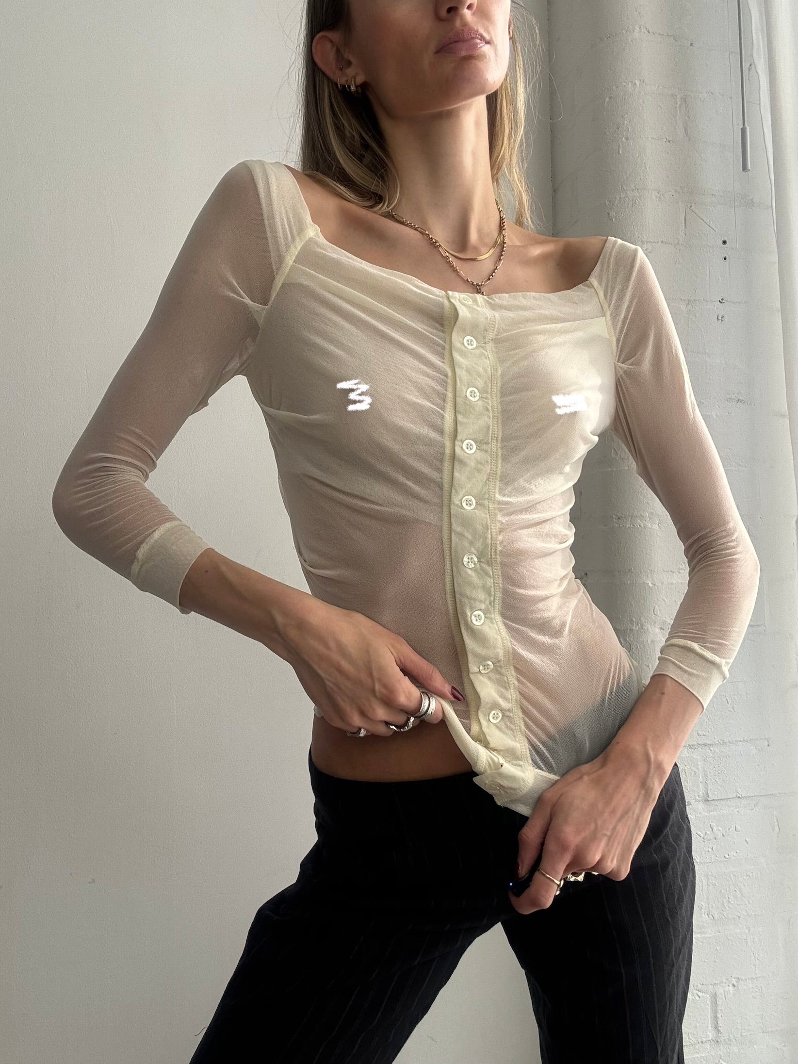 Vintage Y2K mesh button front top