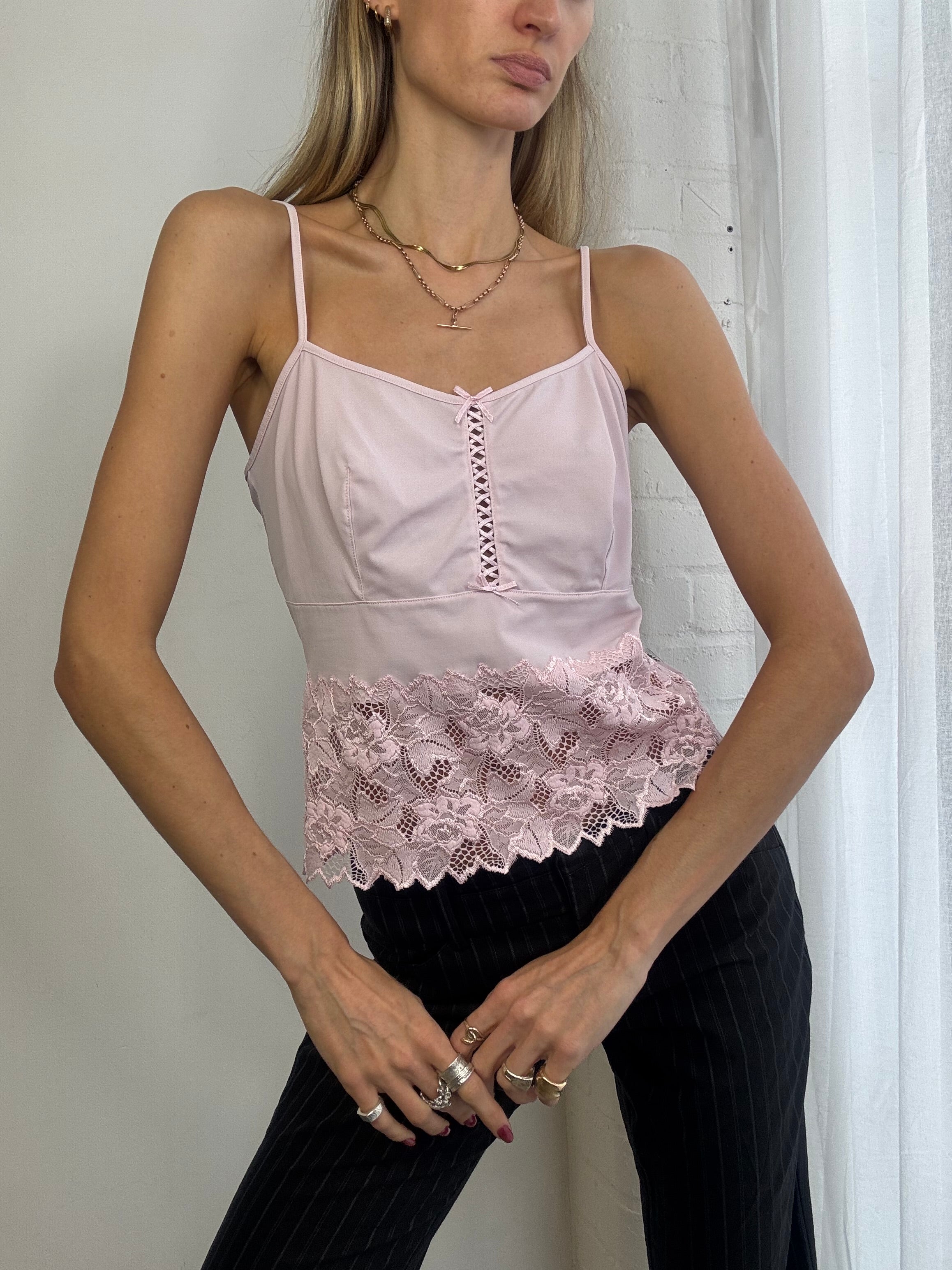 Vintage Y2K baby pink lace cami top