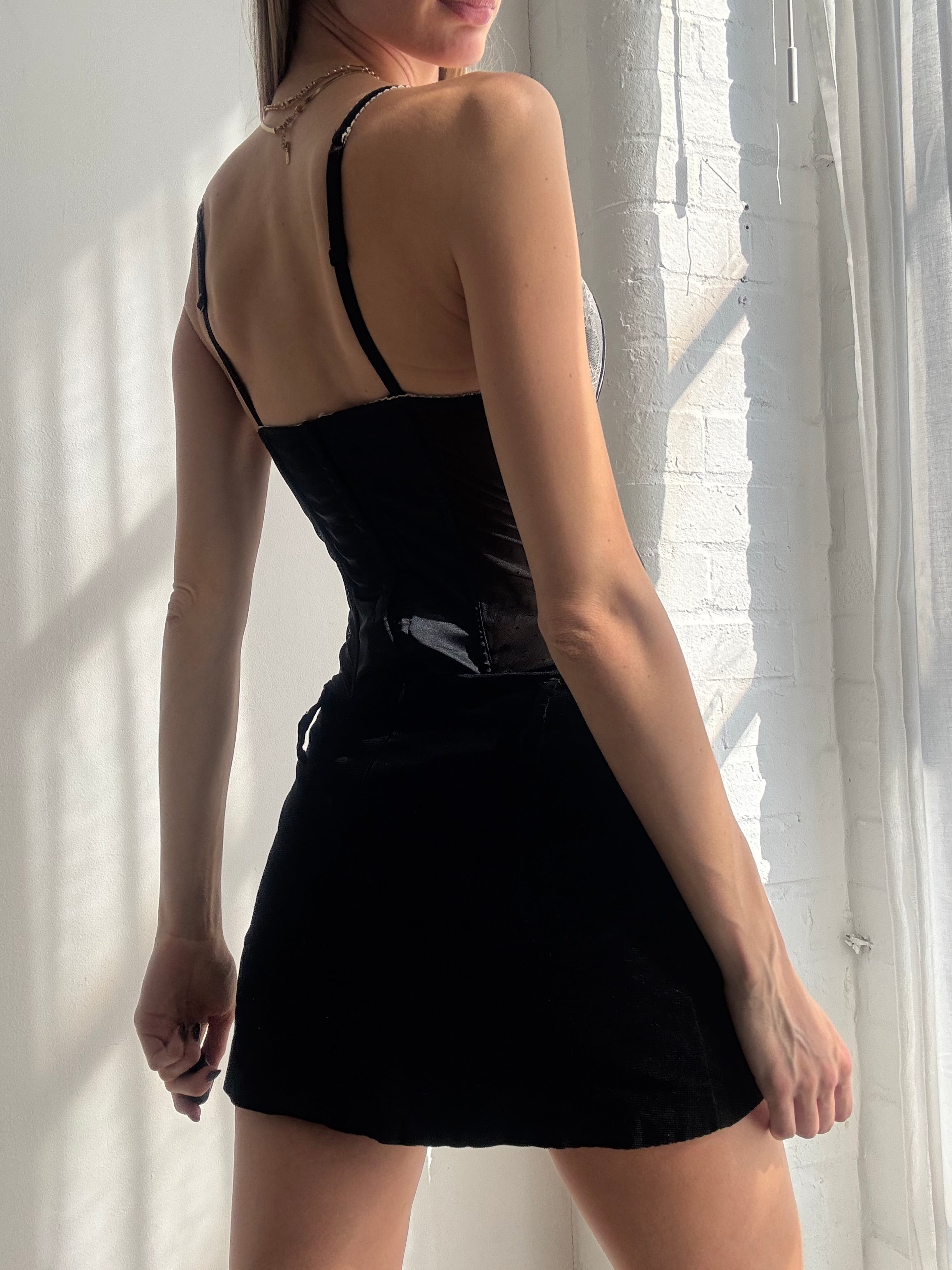 Vintage Y2K black lace panel corset top - Size M