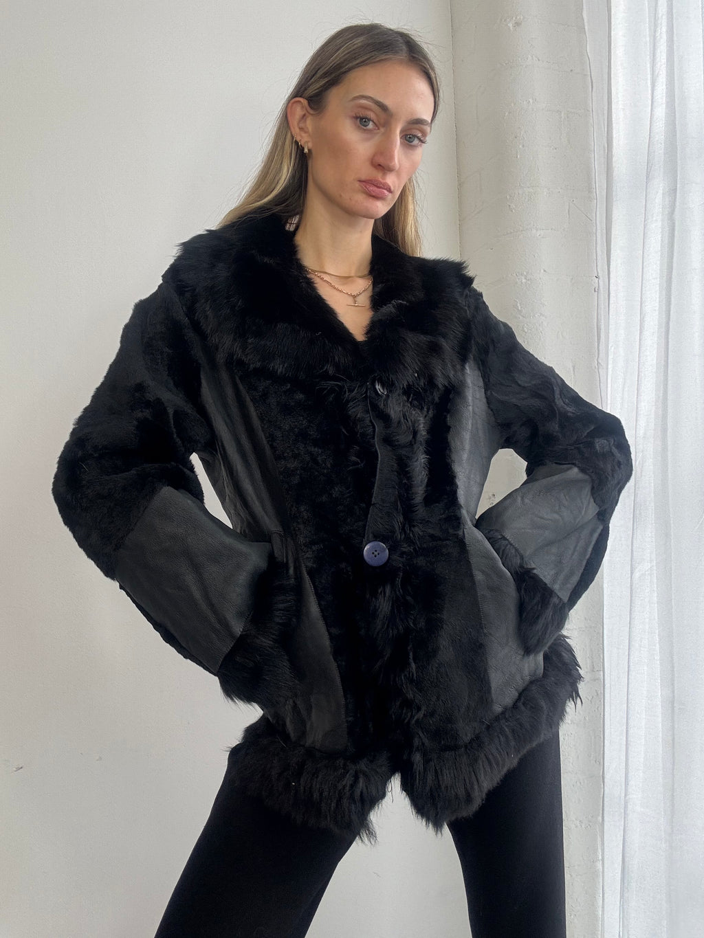 Vintage 90s shearling & leather coat