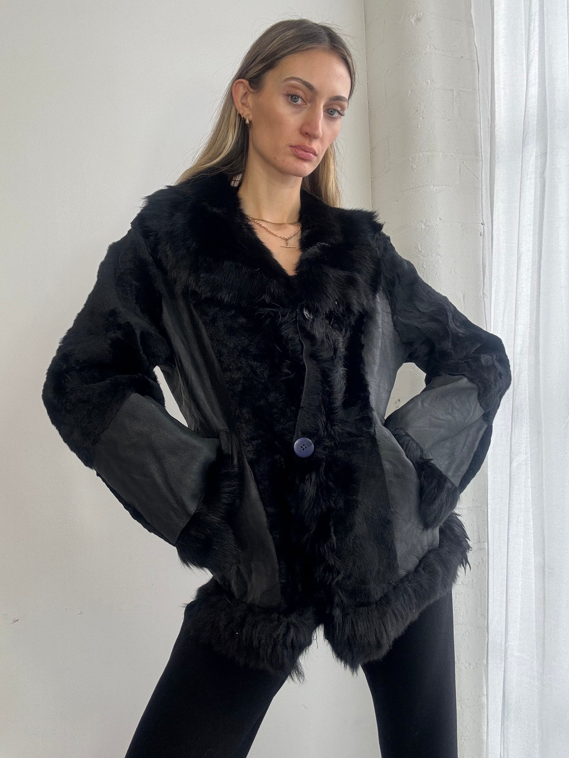 Vintage 90s shearling & leather coat