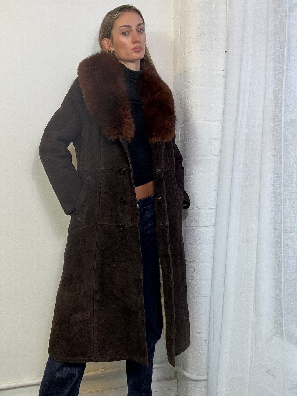 Vintage sheepskin coat brown