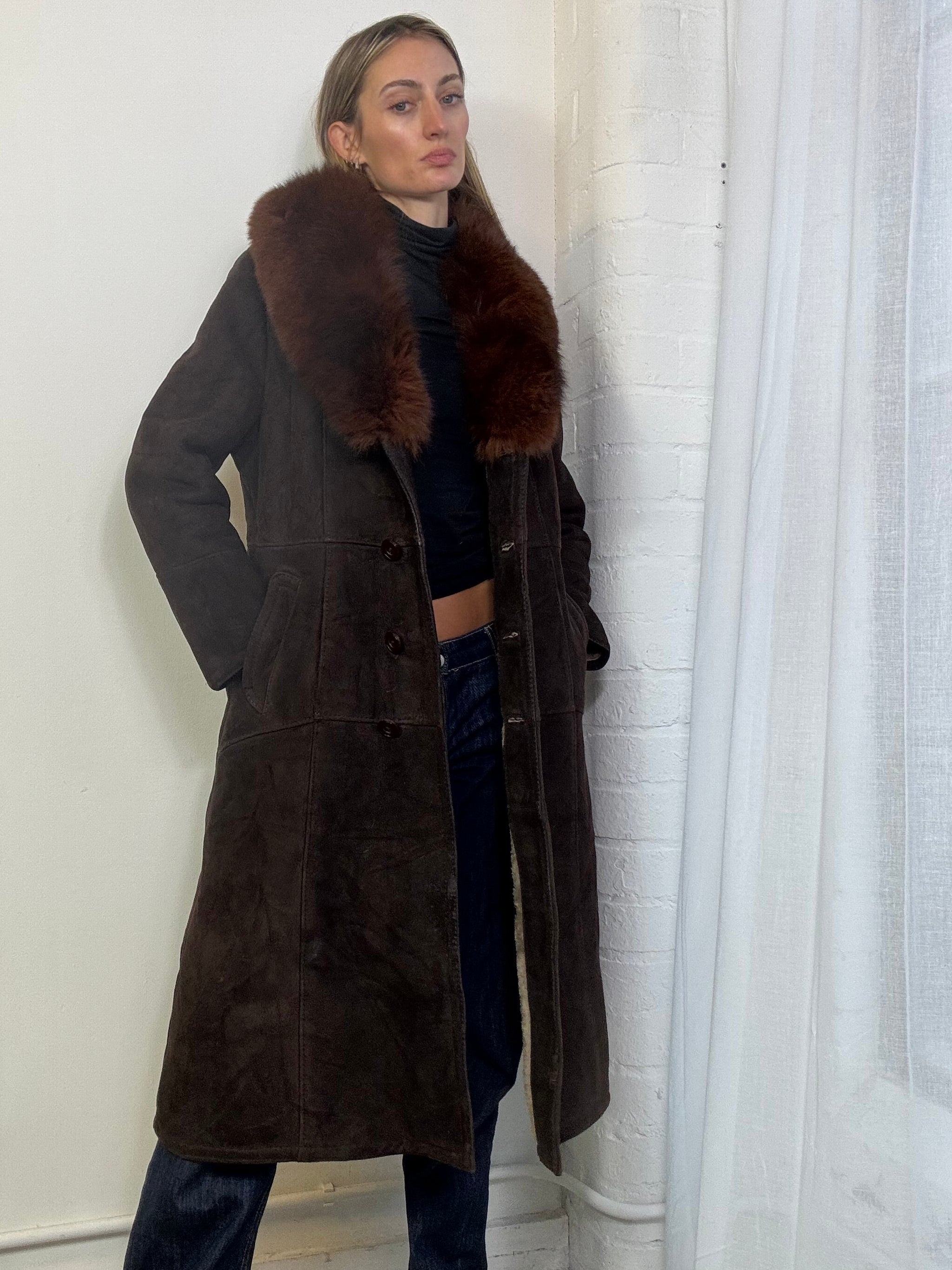 Vintage sheepskin coat brown