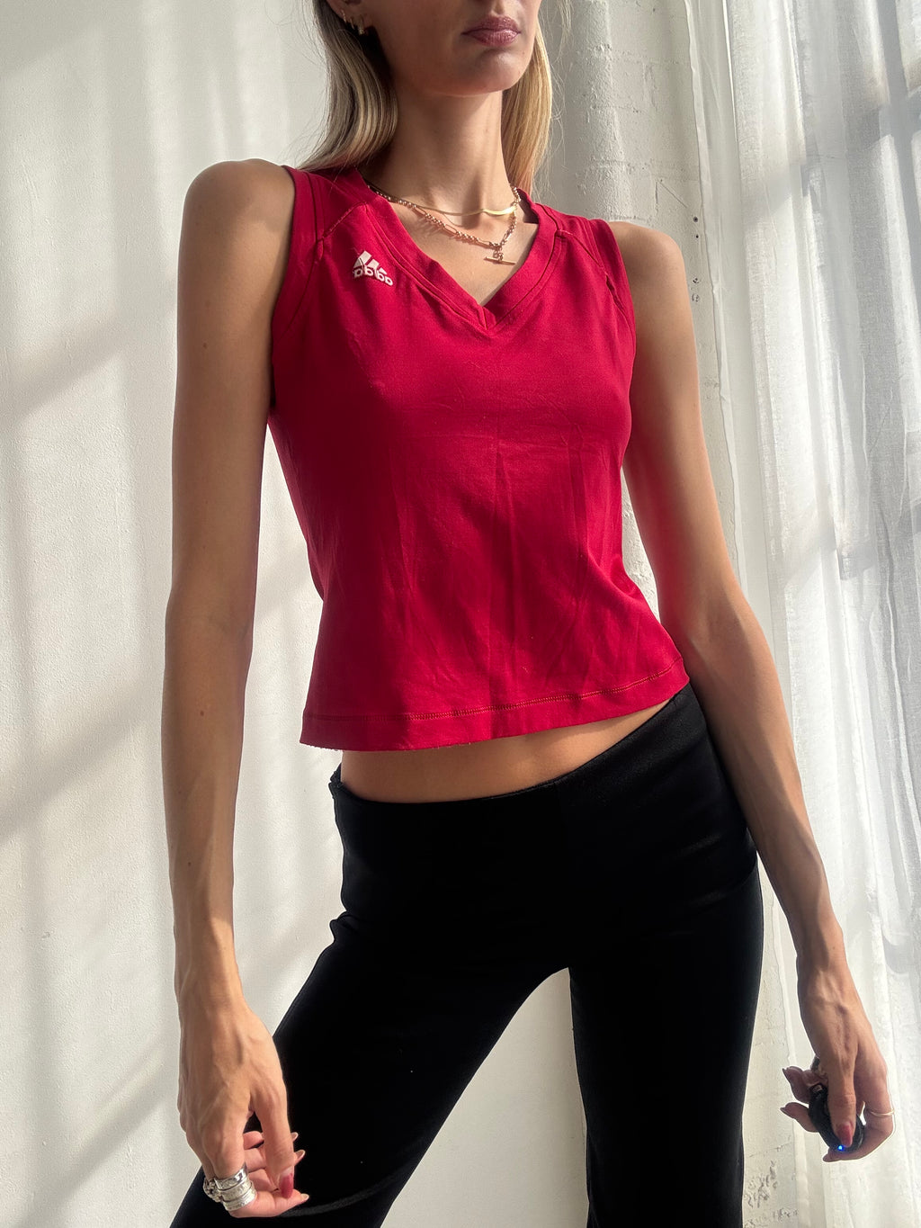 Vintage Y2K Red Adidas Sleeveless V Neck Top - Size S