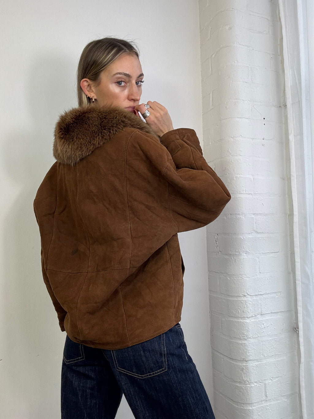 Vintage 90s sheepskin coat brown