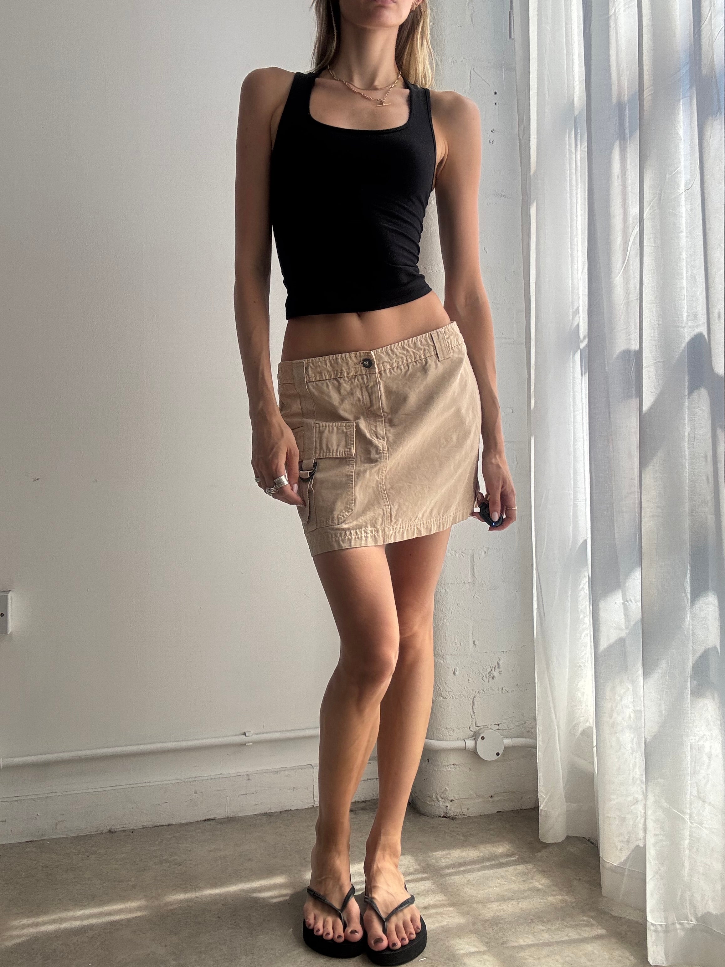 Vintage Beige Cargo Mini Skirt Y2K - Size S