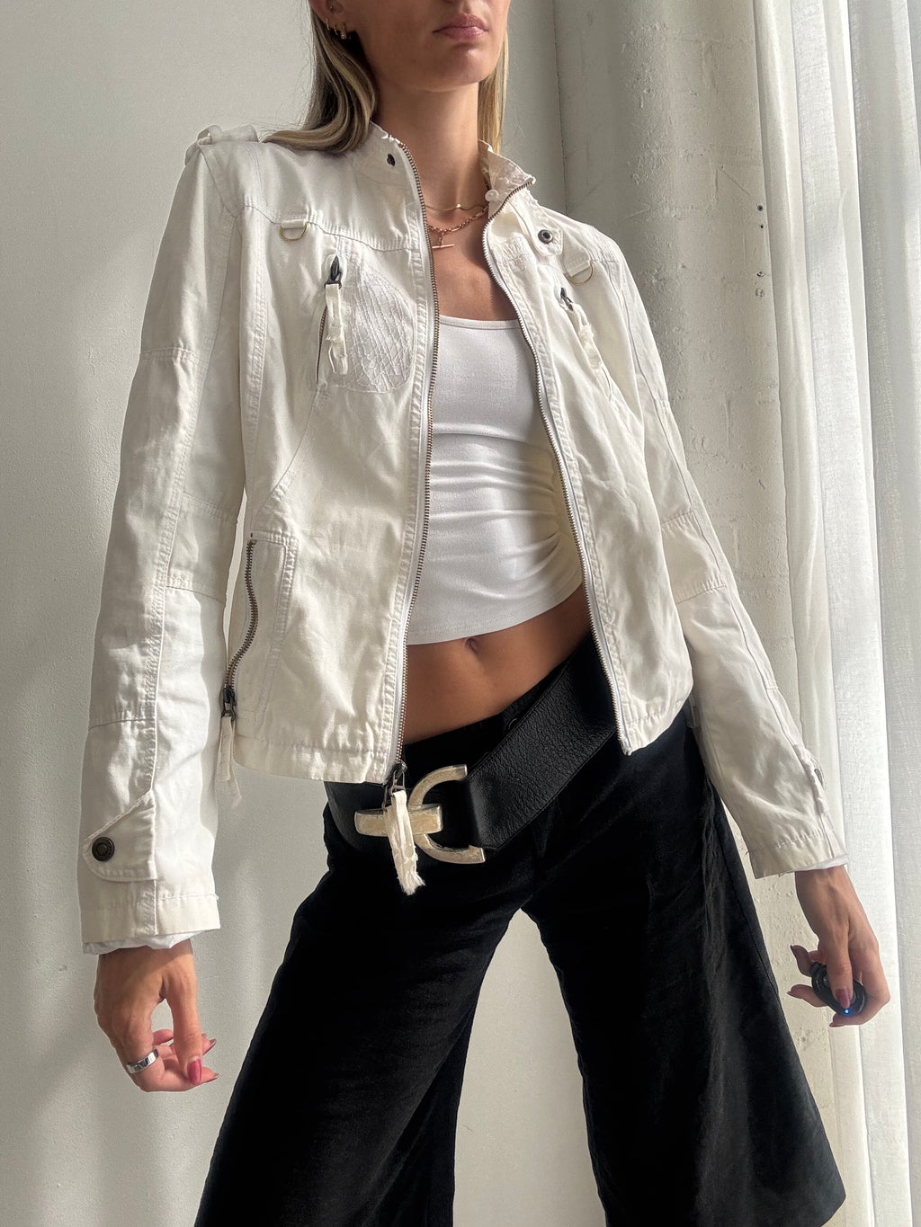 Vintage Y2K White Lightweight Utility Cargo Jacket - Size S