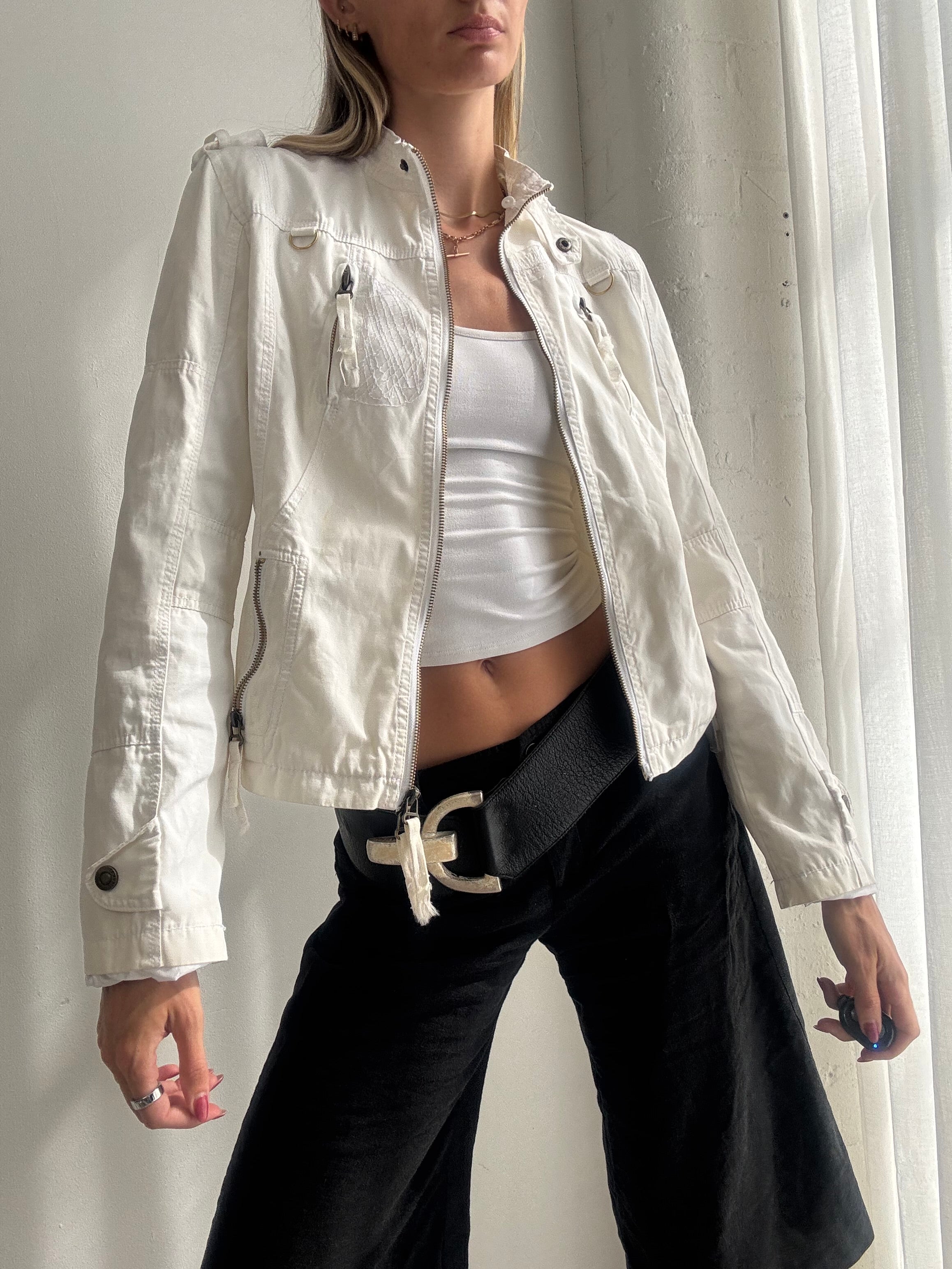 Vintage Y2K White Lightweight Utility Cargo Jacket - Size S