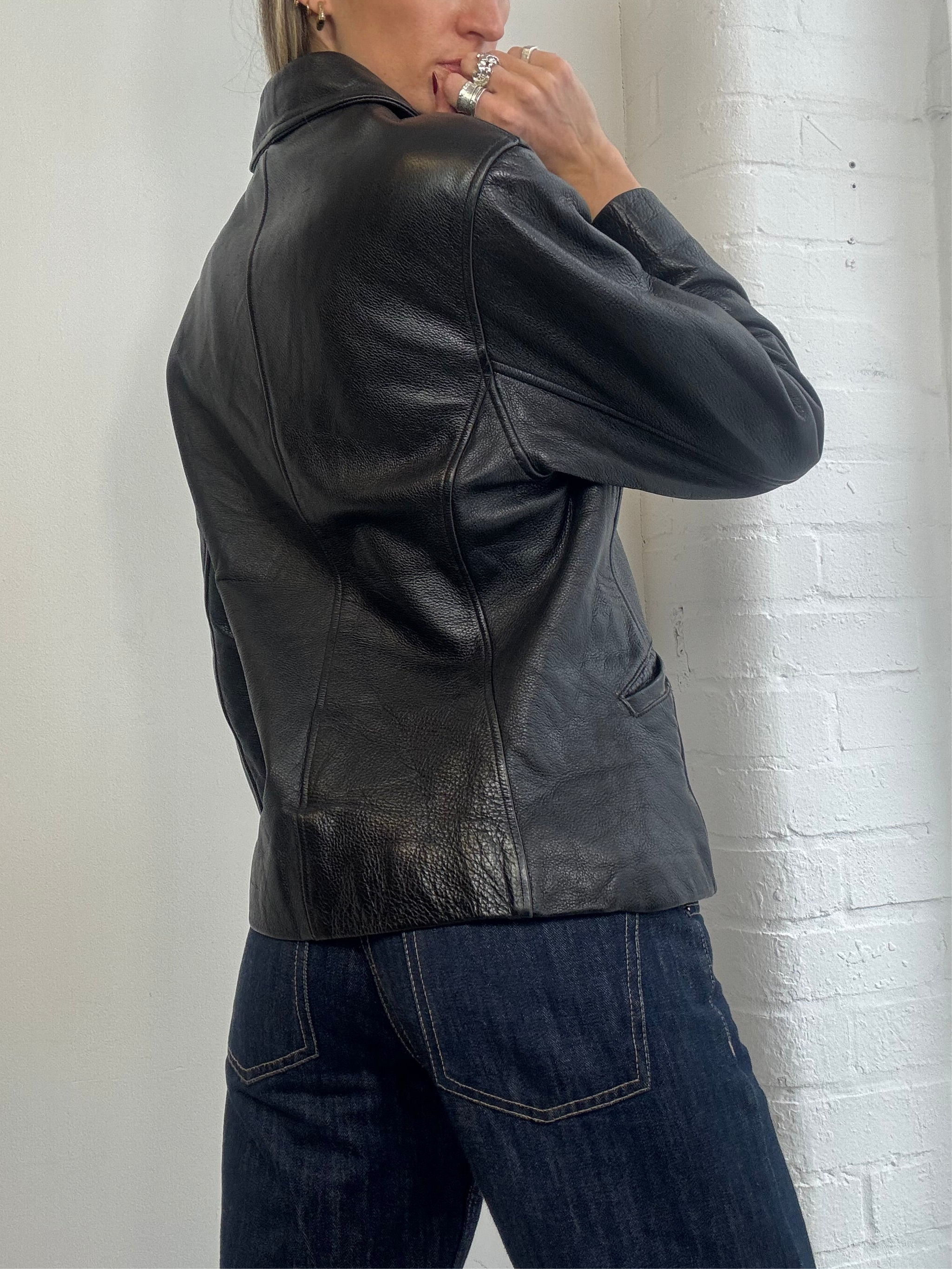 Vintage 90s black leather zip up jacket