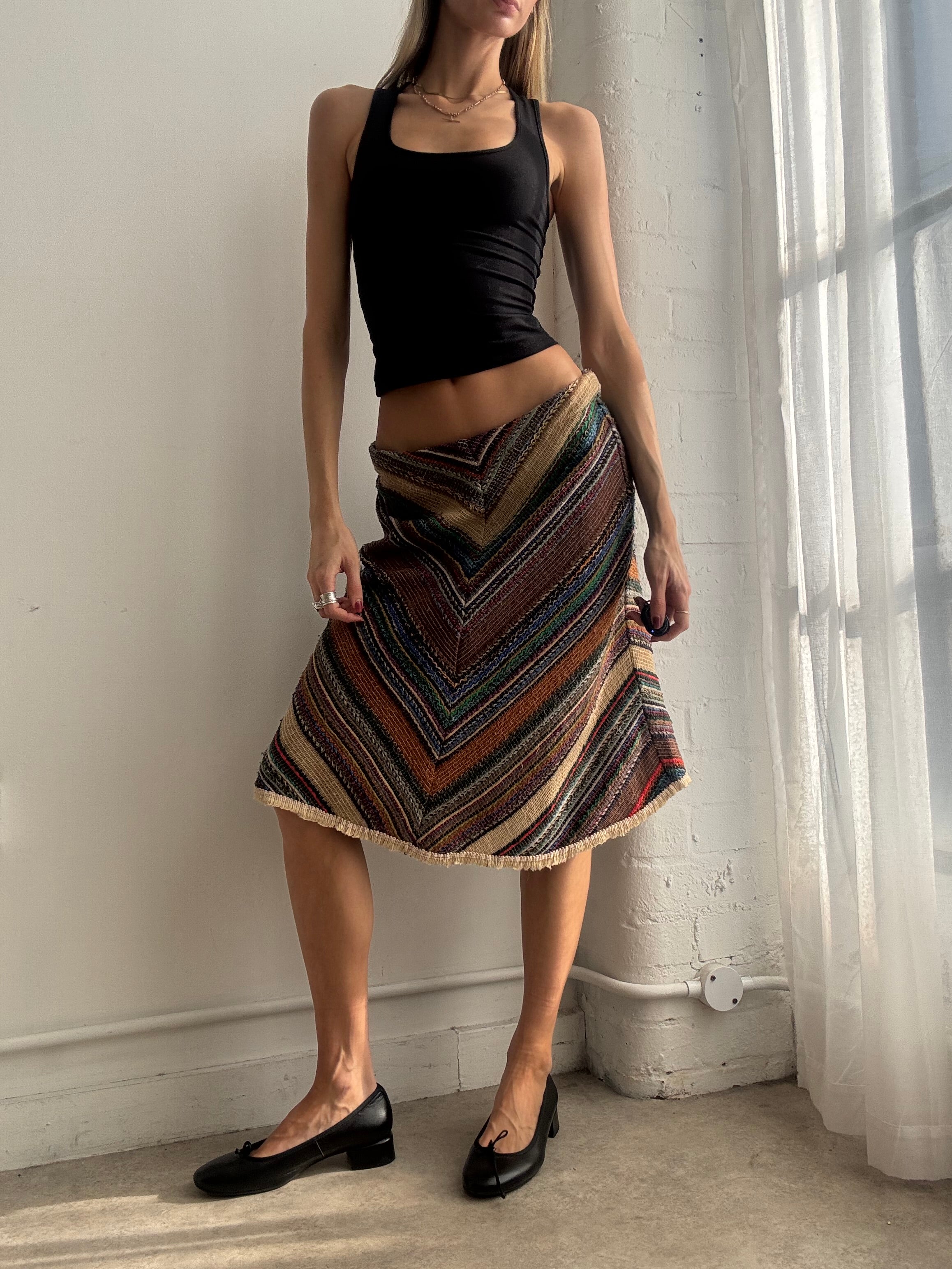 Vintage striped woven midi skirt