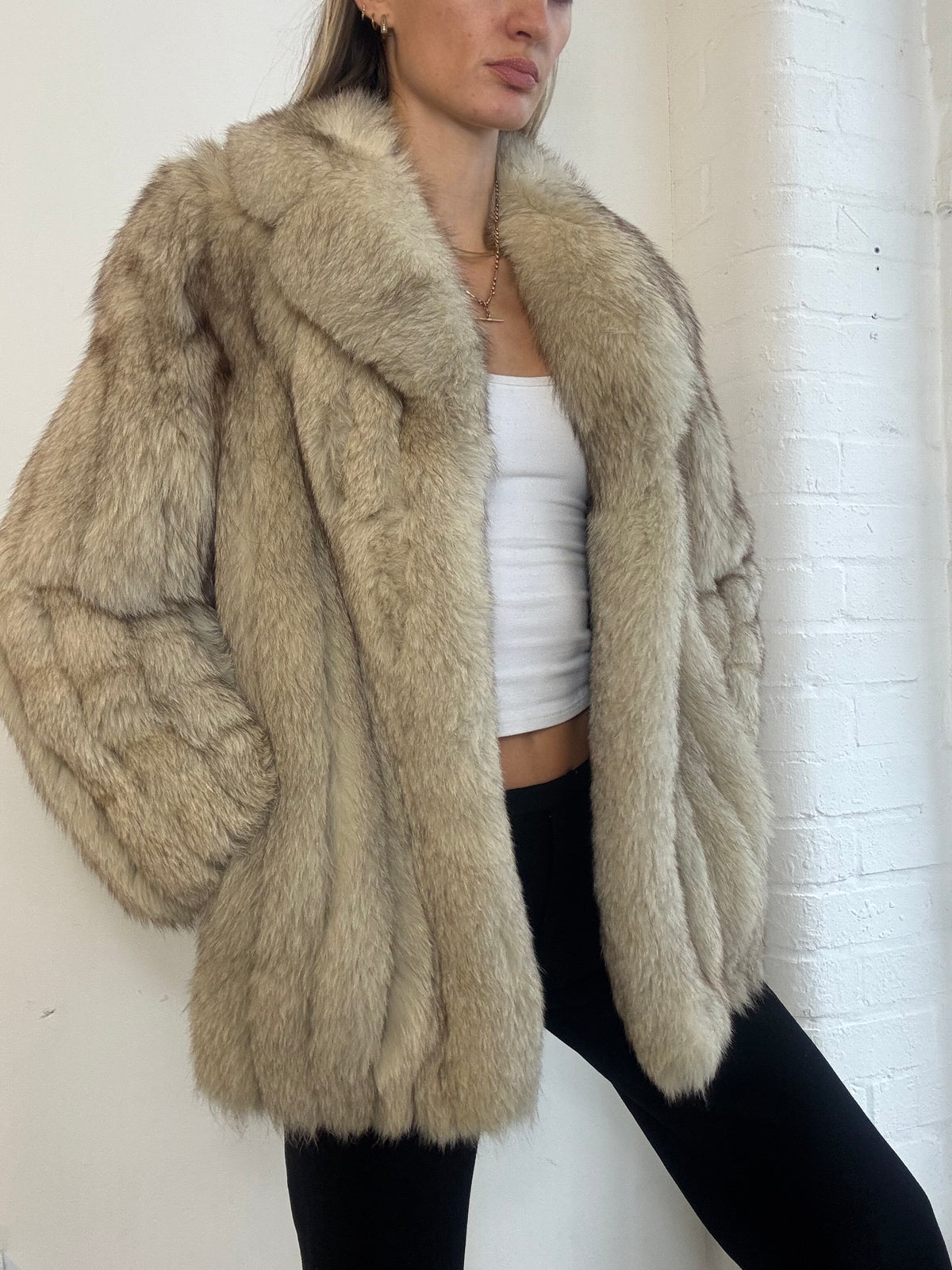 Vintage Cream Fox Fur Coat - Size XS