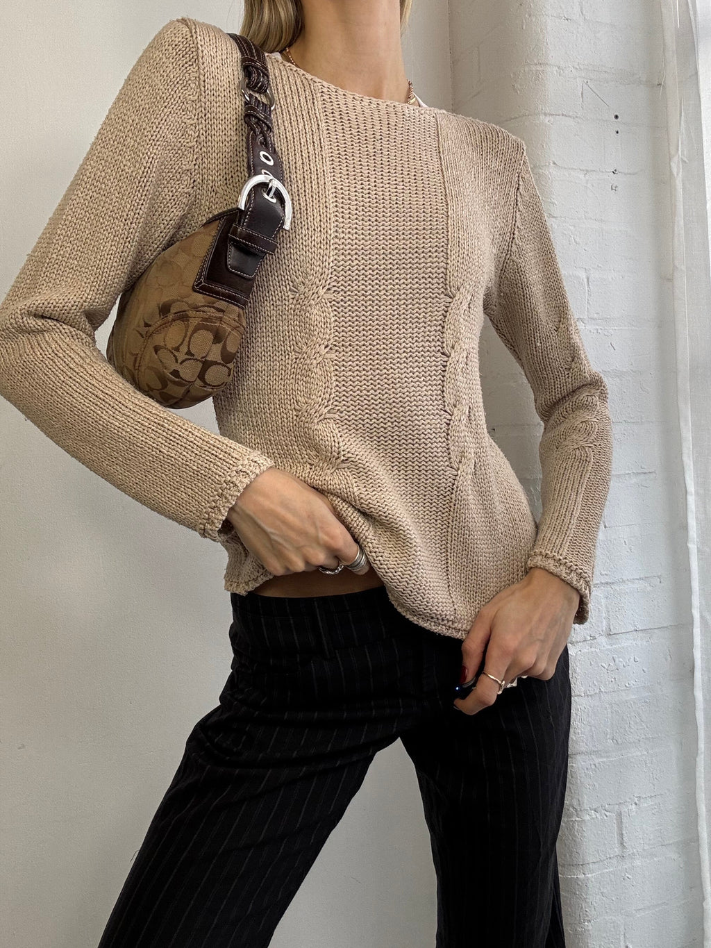Vintage Y2K cable knit jumper beige