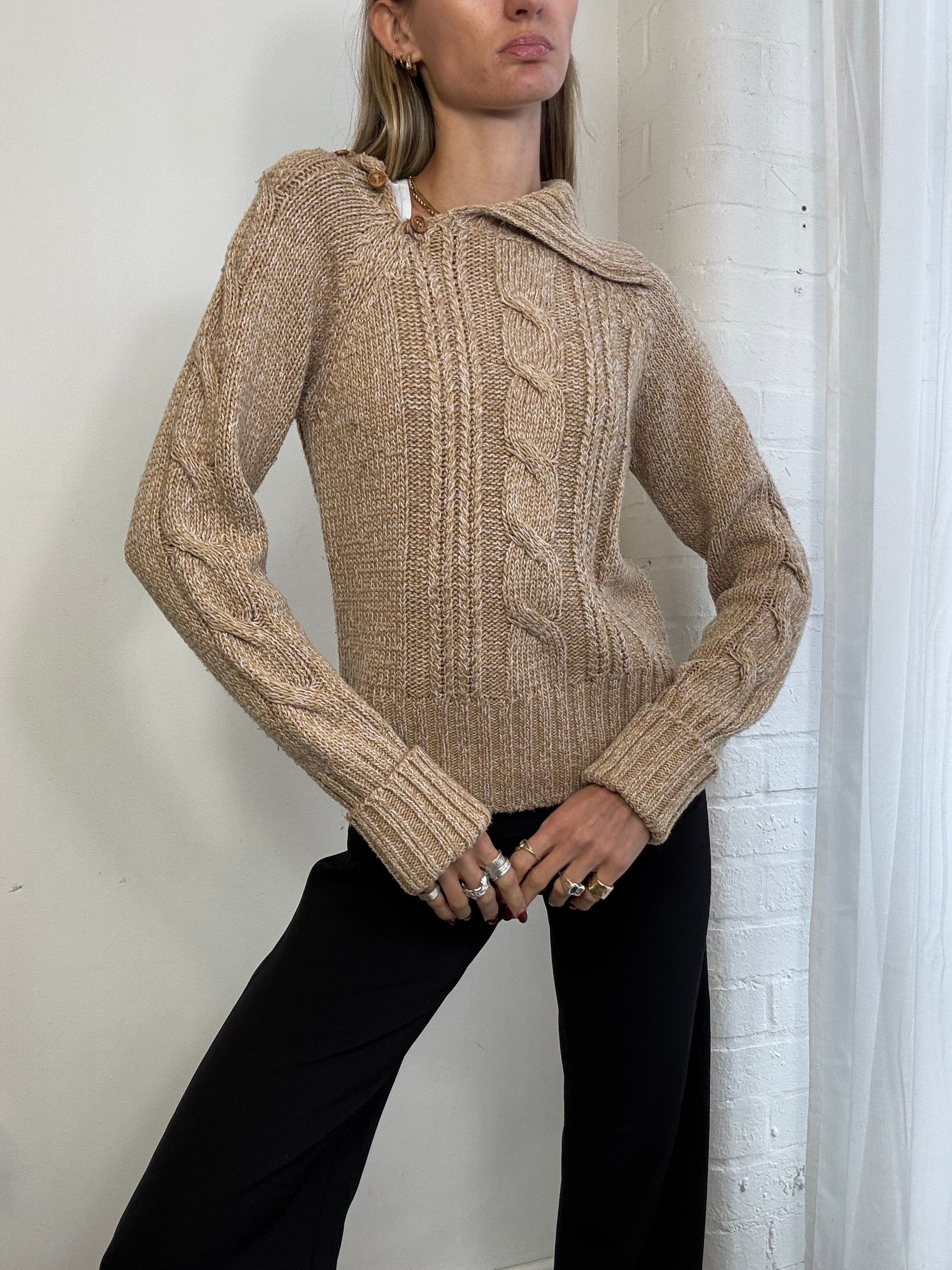 Vintage Y2K asymmetric cable knit jumper
