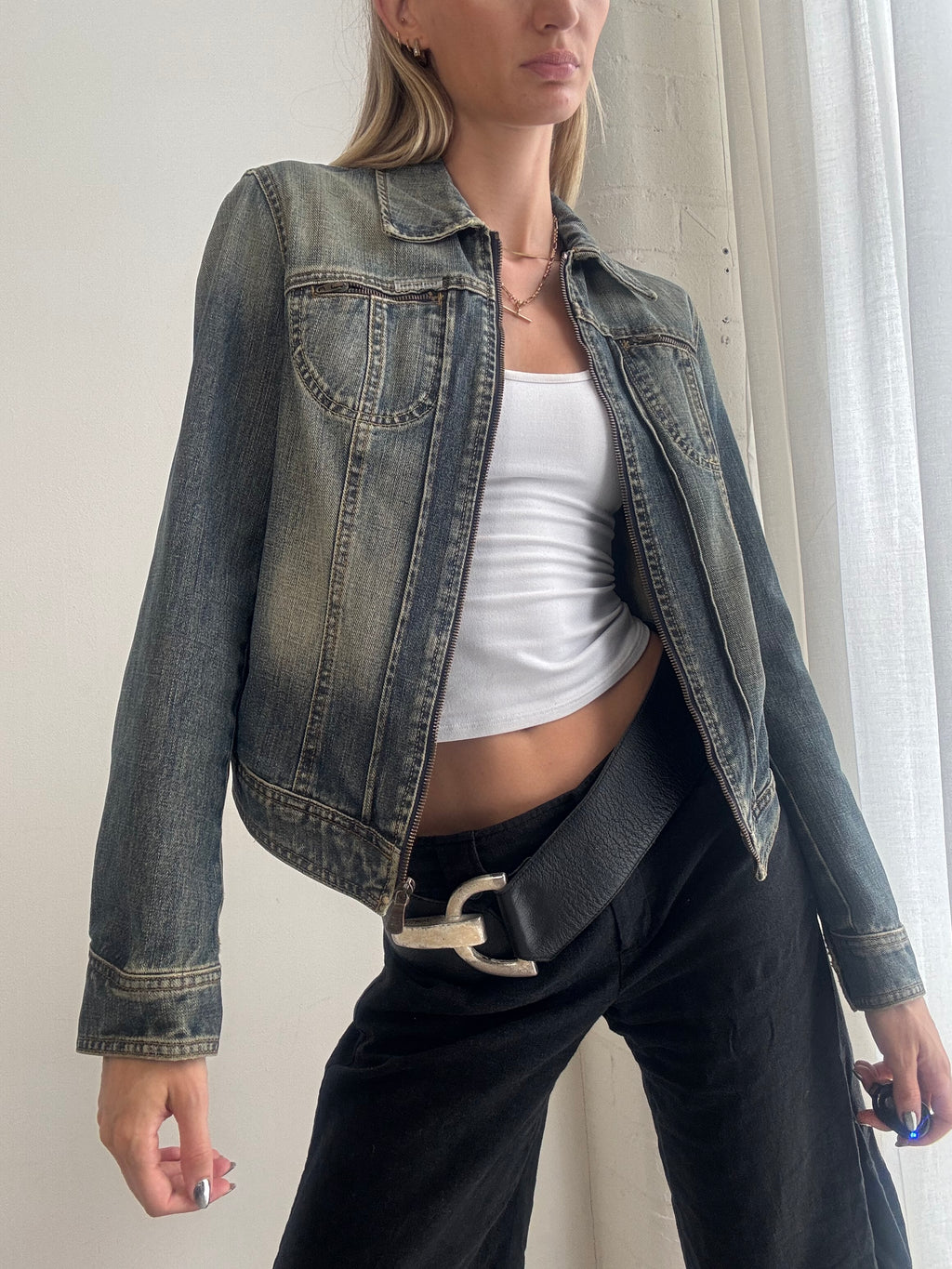 Vintage Y2K Calvin Klein Washed Denim Jacket – Fitted Jacket - Size S/M