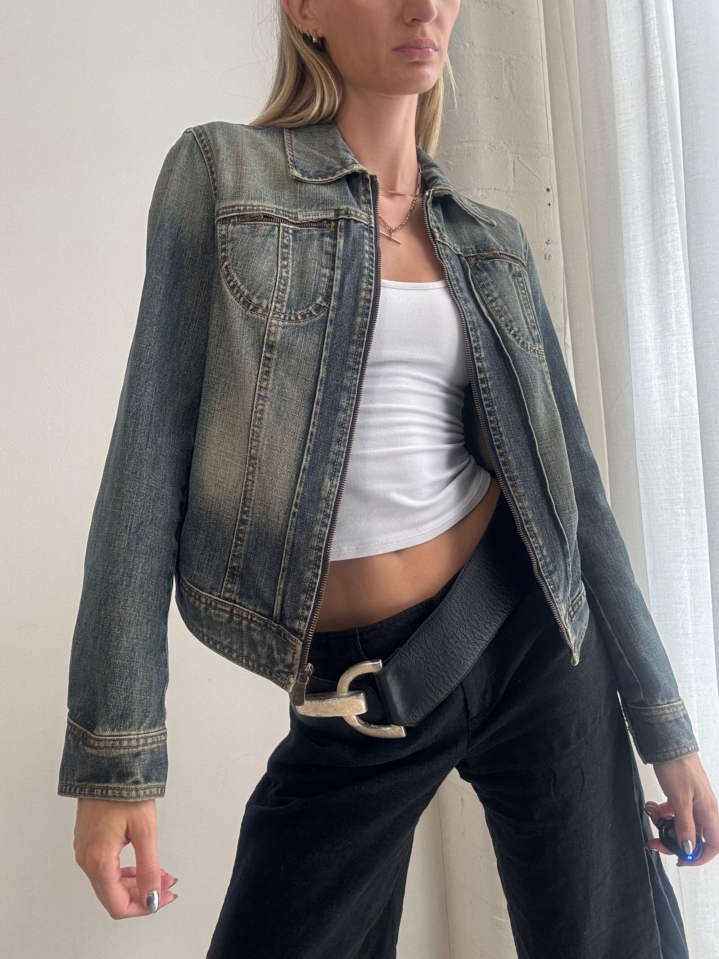 Vintage Y2K Calvin Klein Washed Denim Jacket – Fitted Jacket - Size S/M