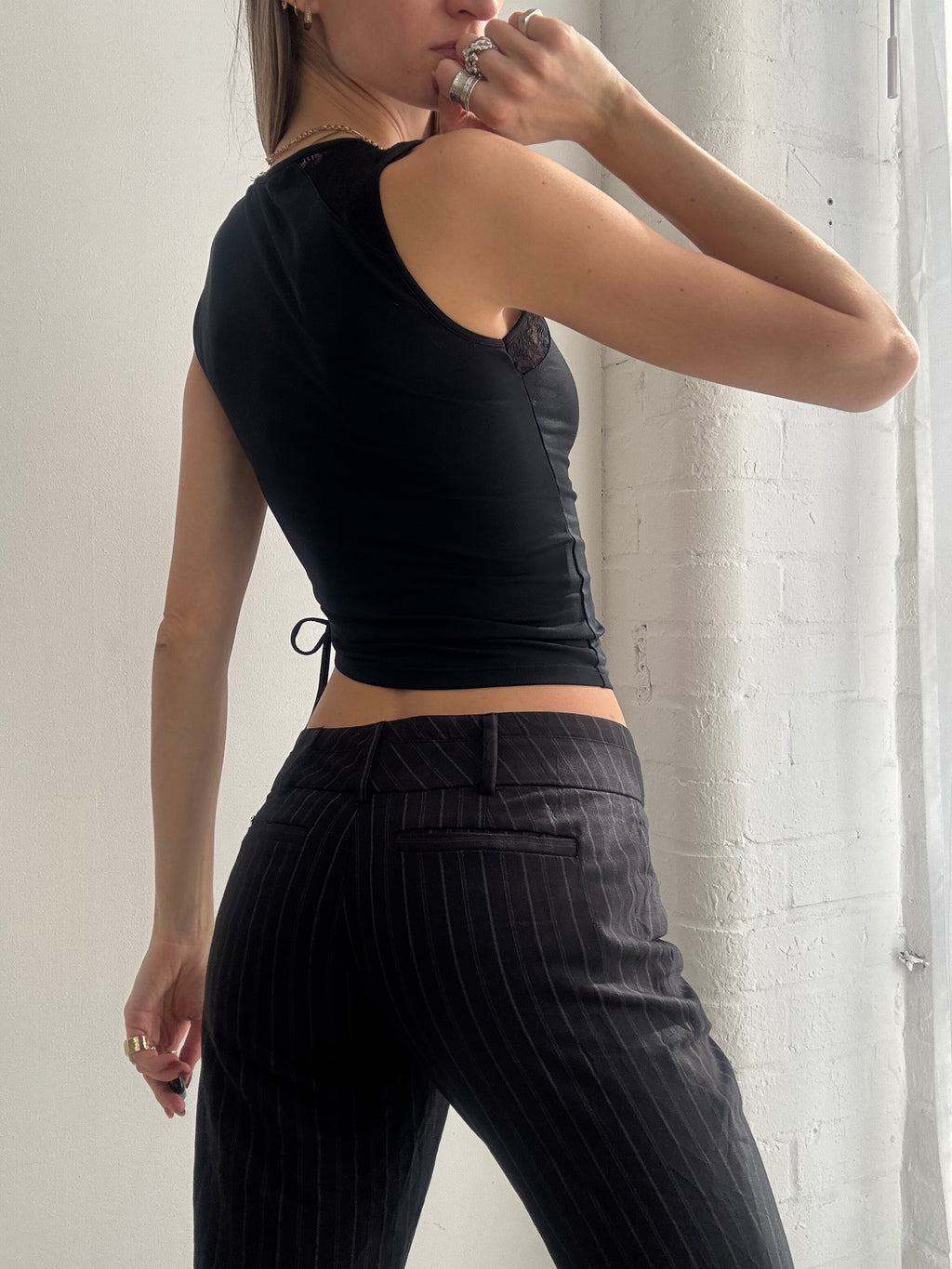 Vintage Y2K black ruched side tie top