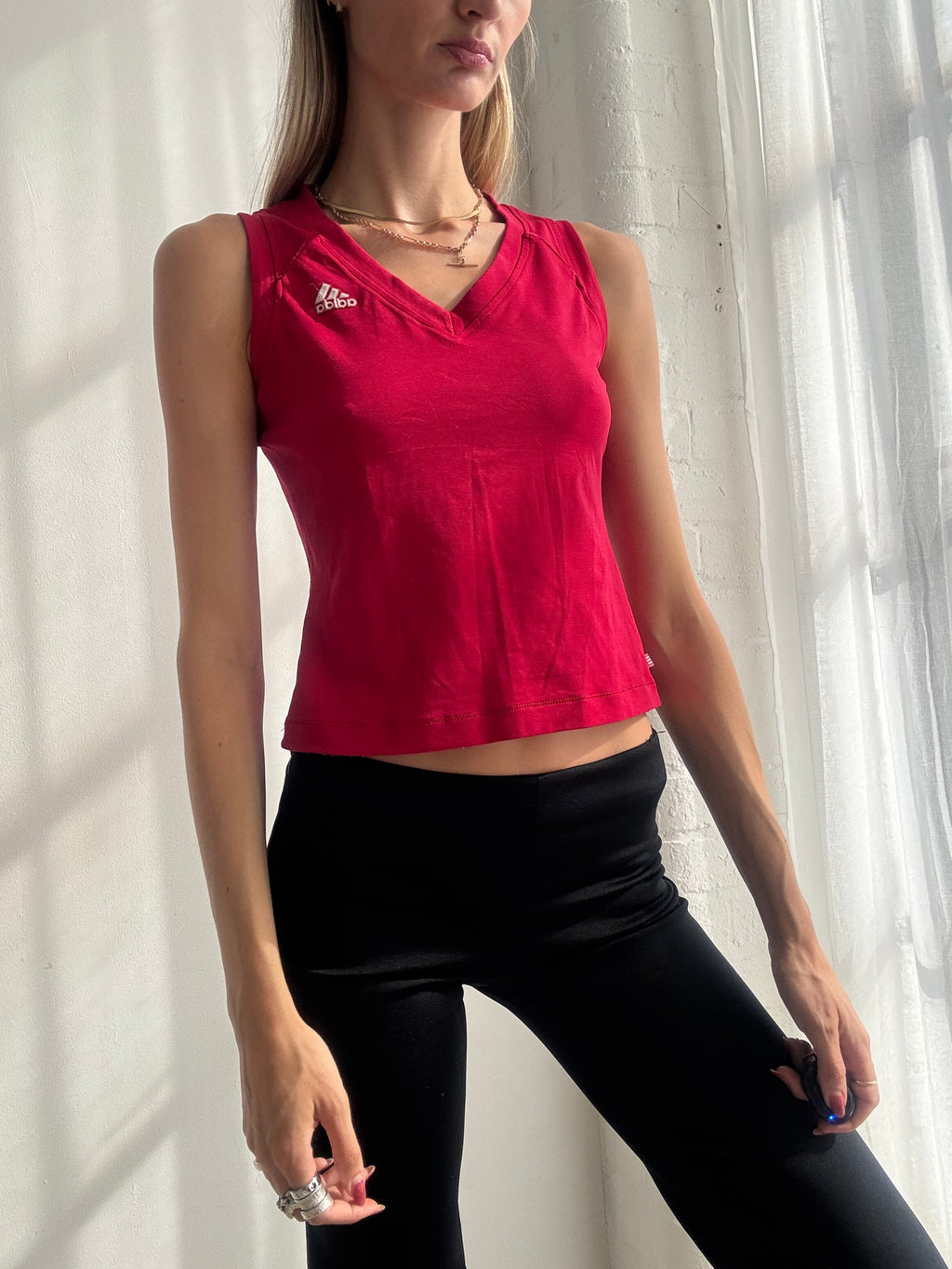 Vintage Y2K Red Adidas Sleeveless V Neck Top - Size S